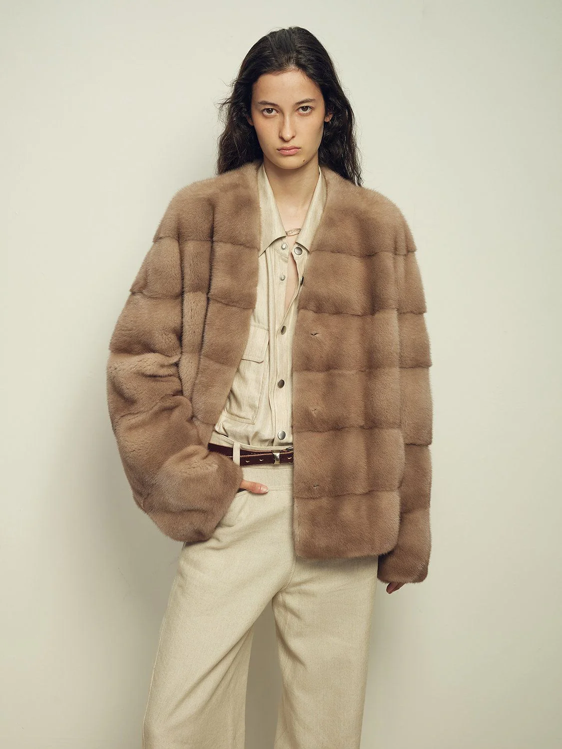 Panelled Mink Jacket - Image 2