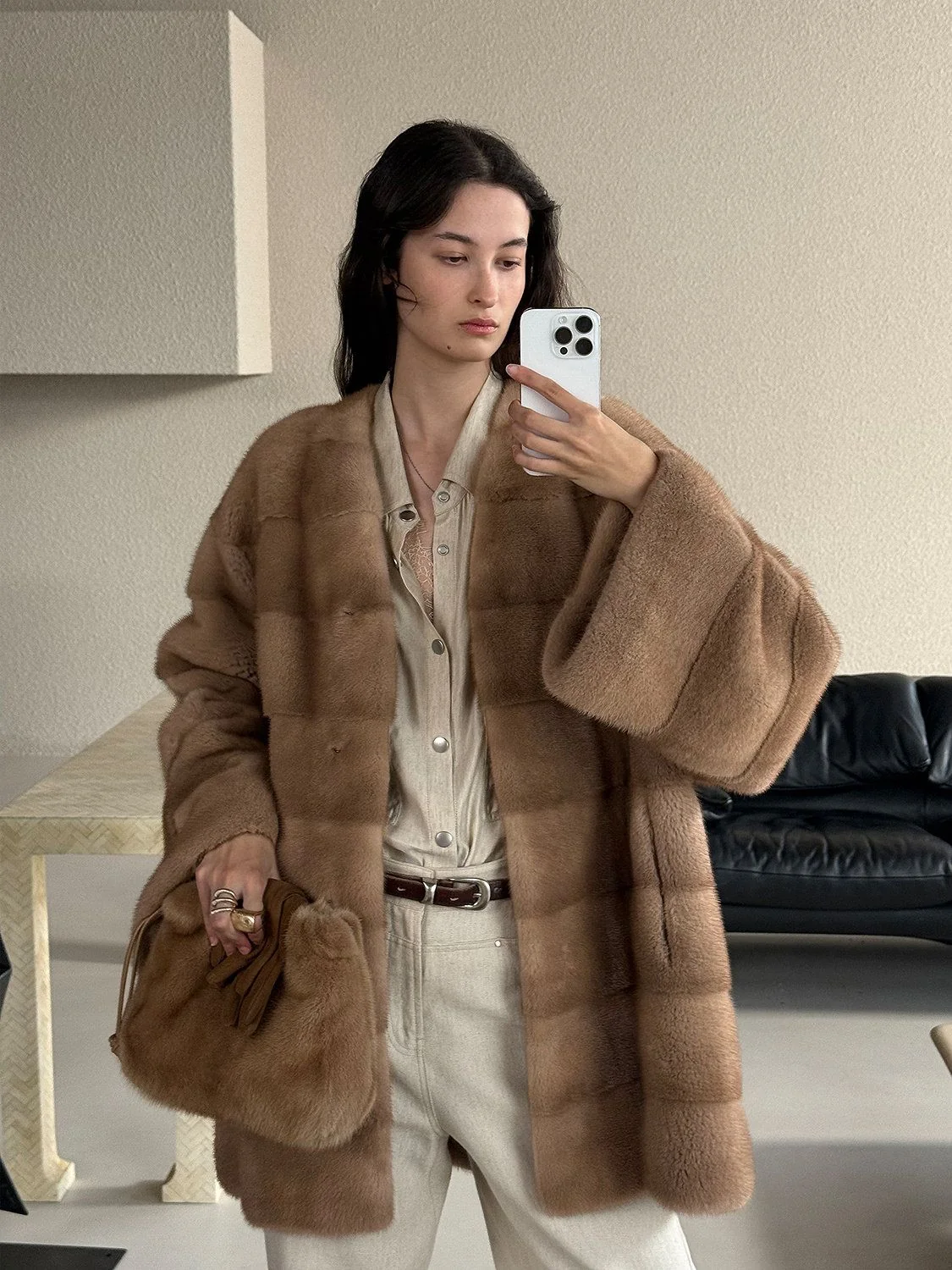 Panelled Mink Jacket - Image 5