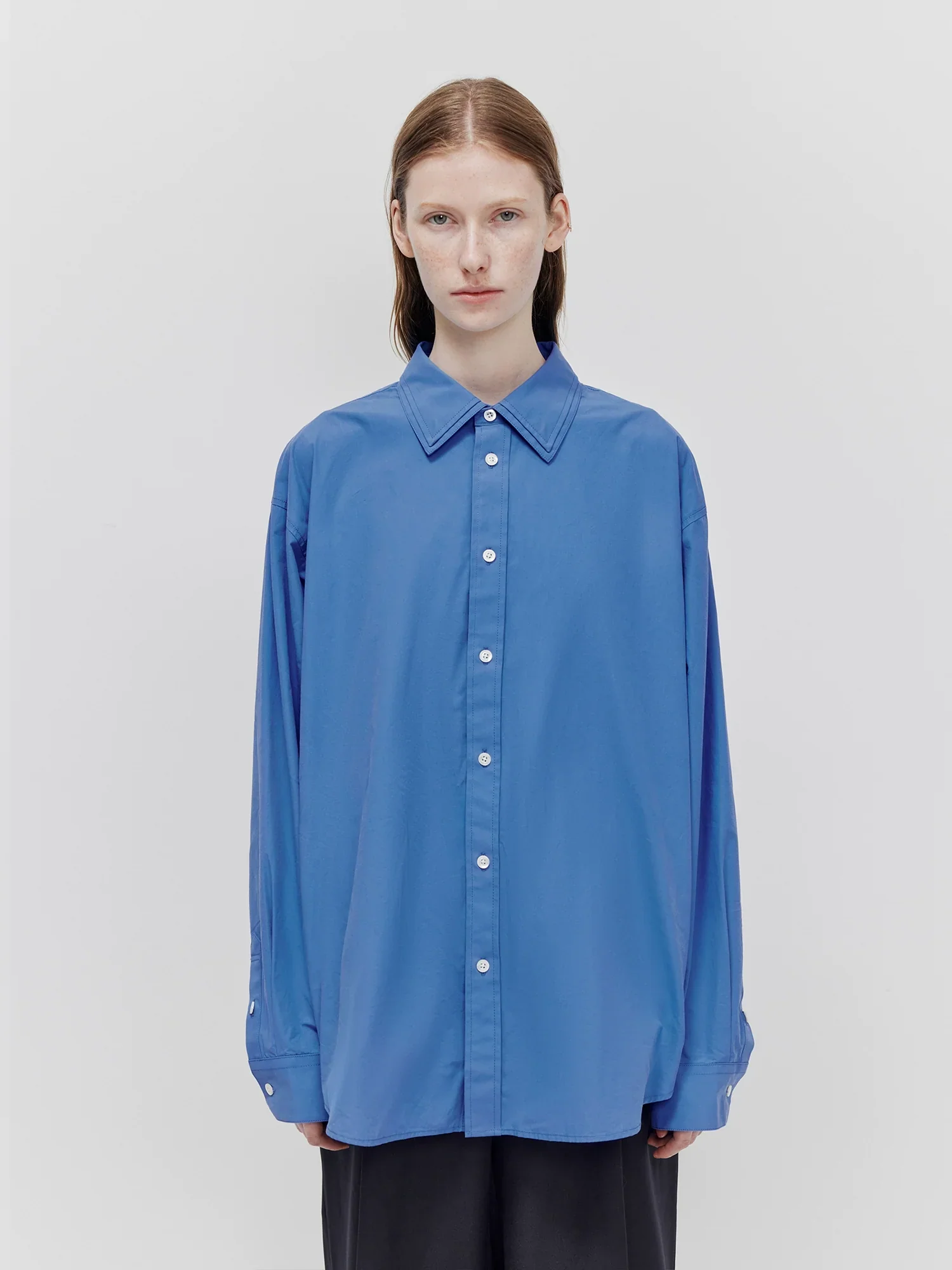 Paper-Textured Cotton Layered Collar Shirt - Image 2