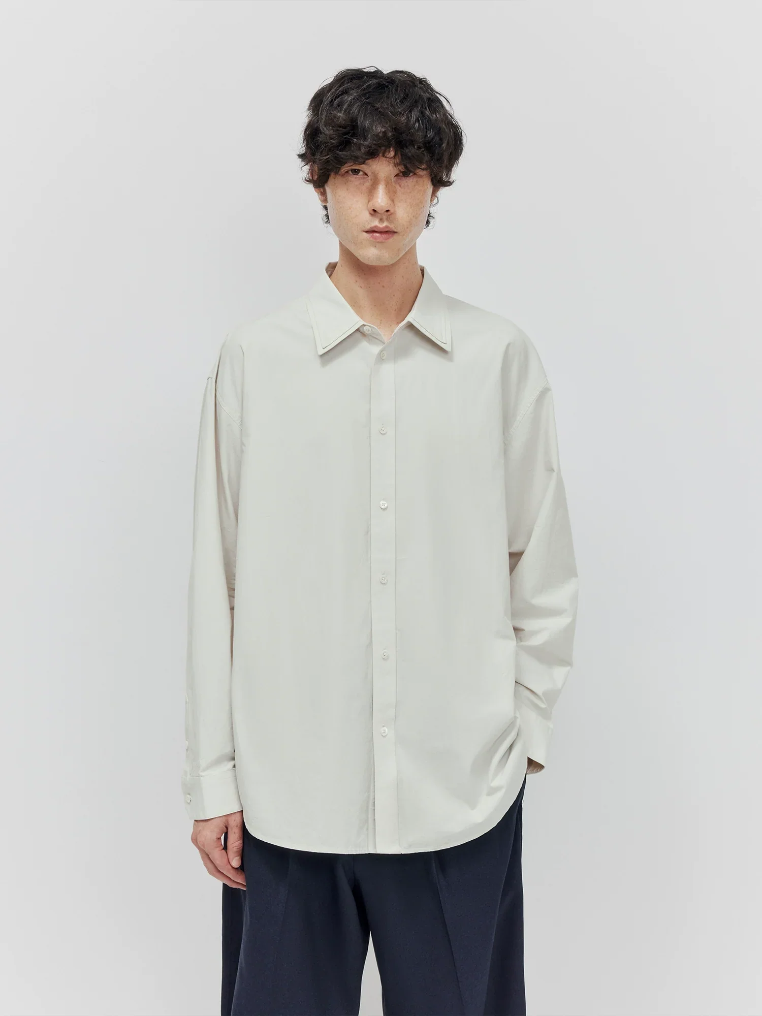 Paper-Textured Cotton Layered Collar Shirt - Image 3