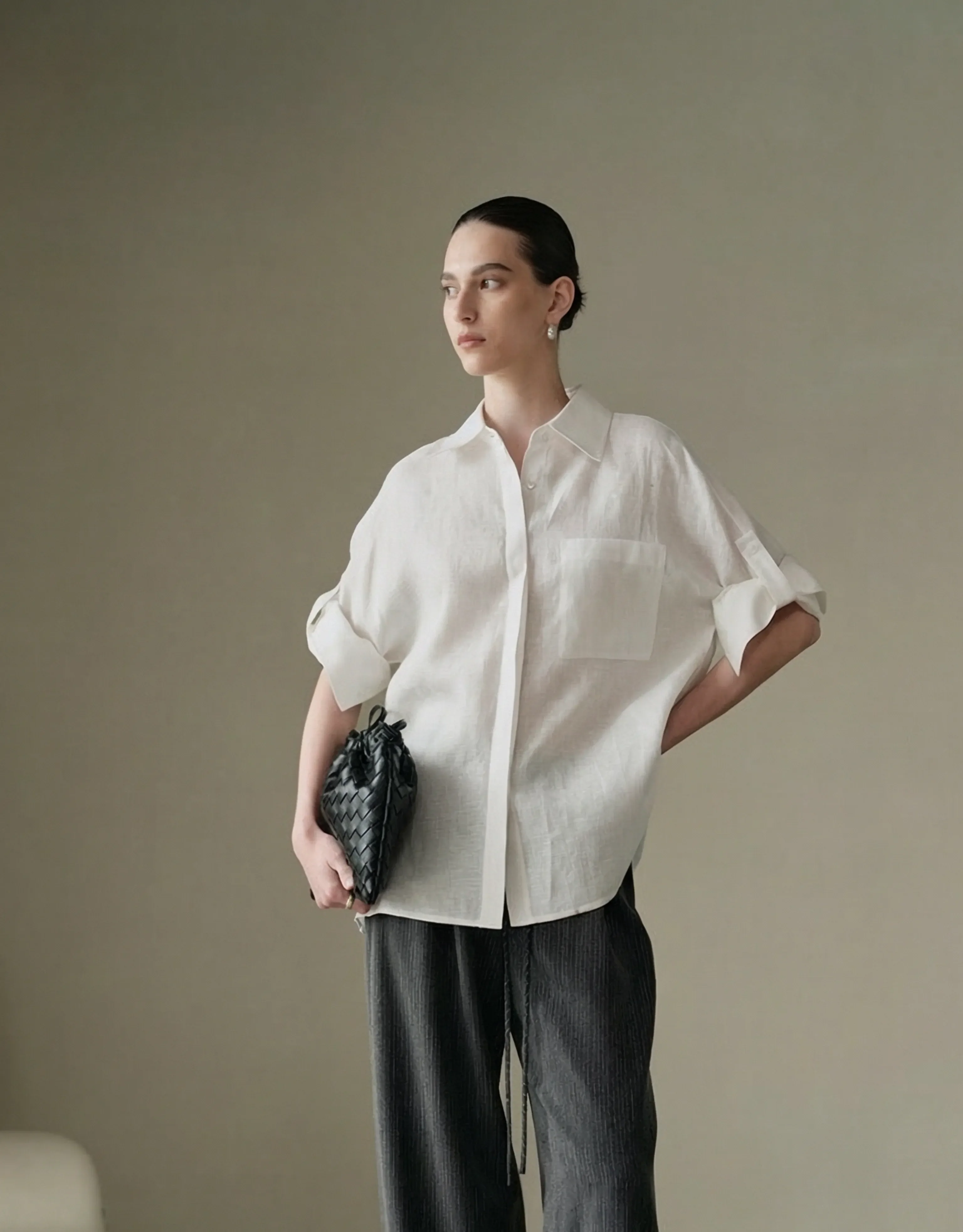 Parma White Linen Short-Sleeve Button-Up - Image 3