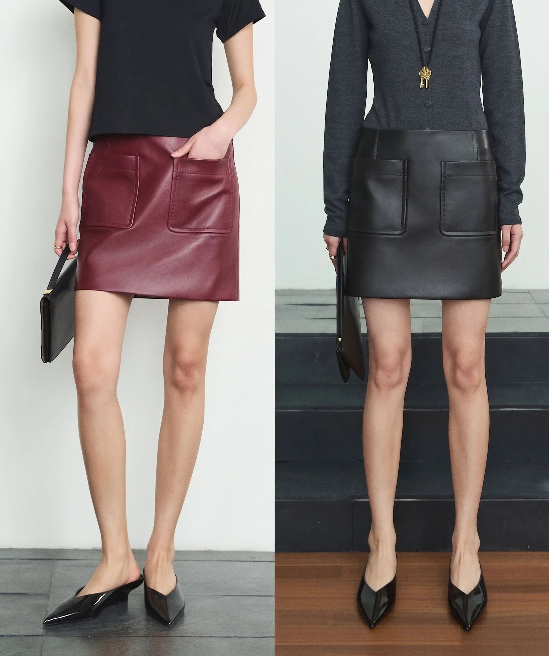 Patch Pocket Leather Skirt