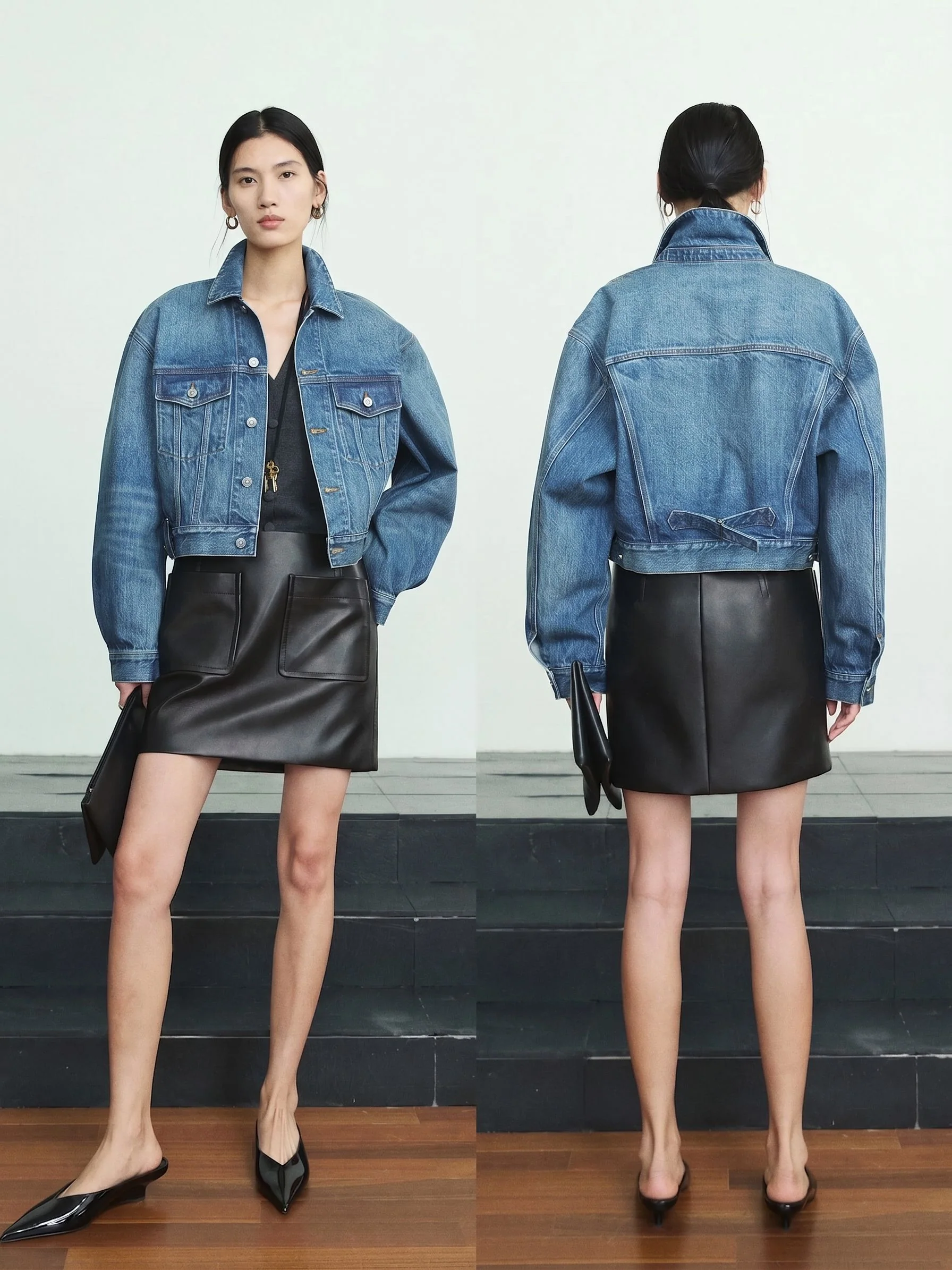 Patch Pocket Leather Skirt - Image 3