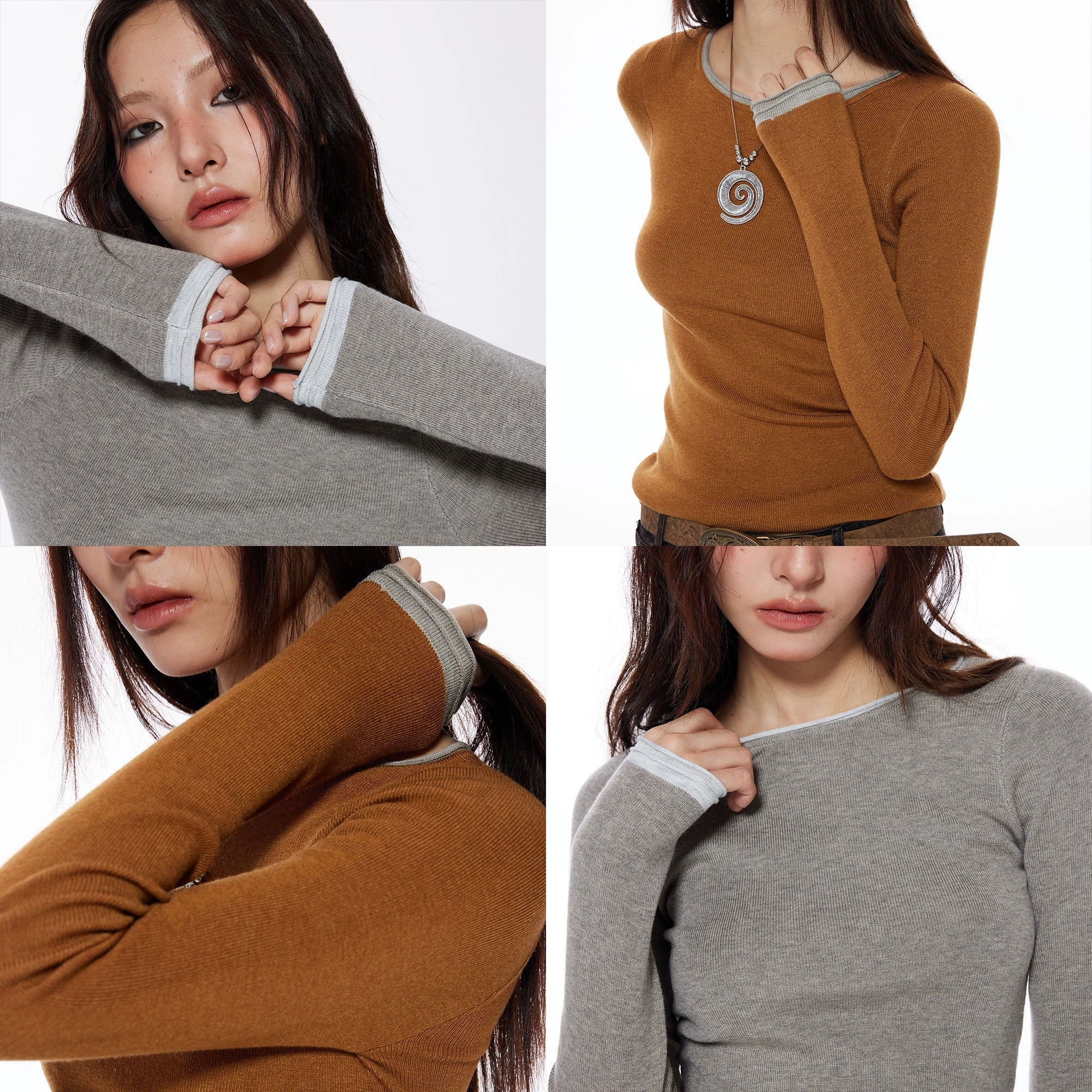 Patchwork Knit Long Sleeve Top - Image 2
