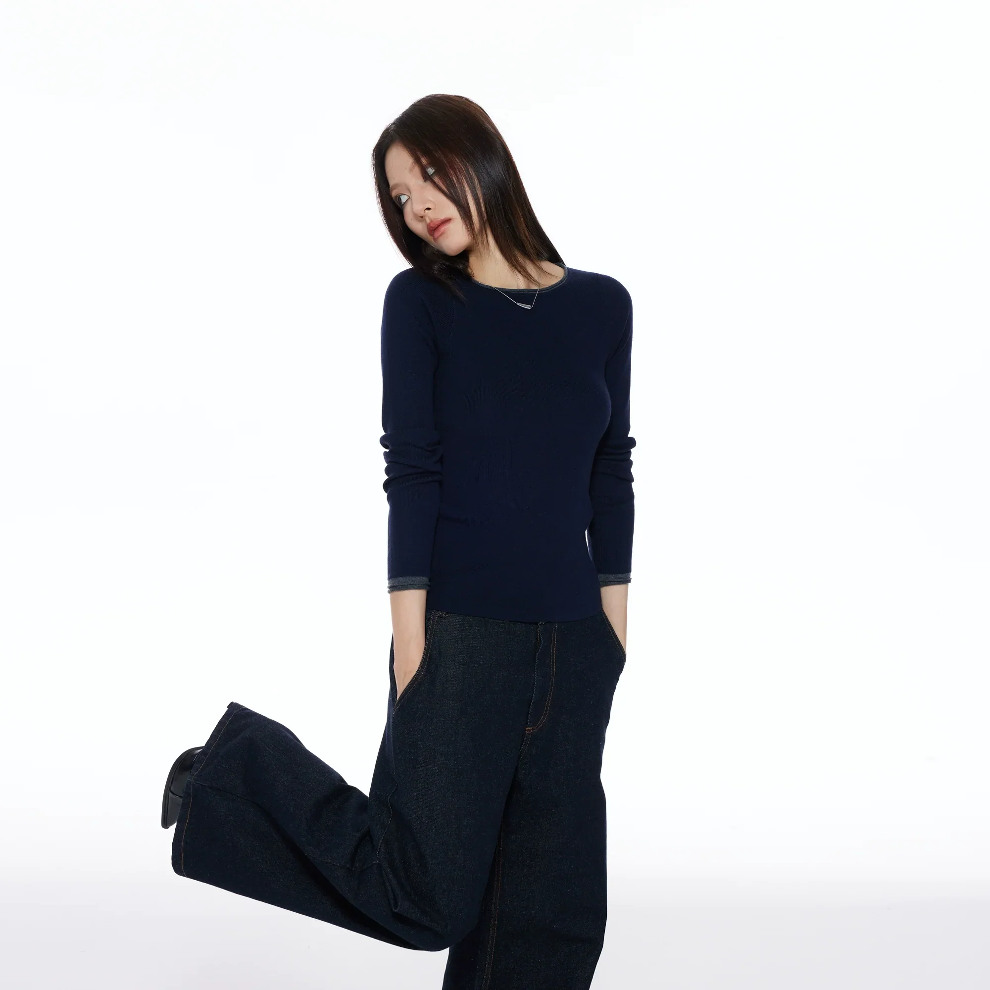 Patchwork Knit Long Sleeve Top - Image 4