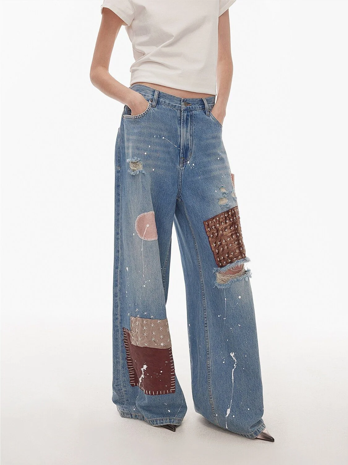 Patchwork Wide-Leg Jeans - Image 4