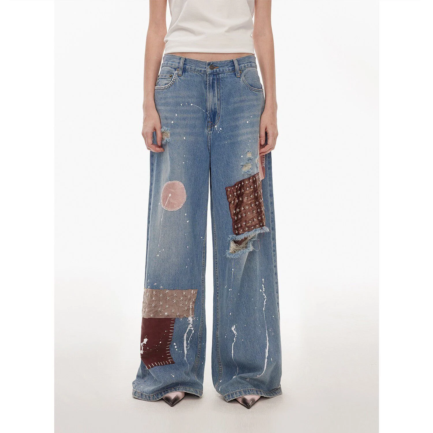 Patchwork Wide-Leg Jeans - Image 6
