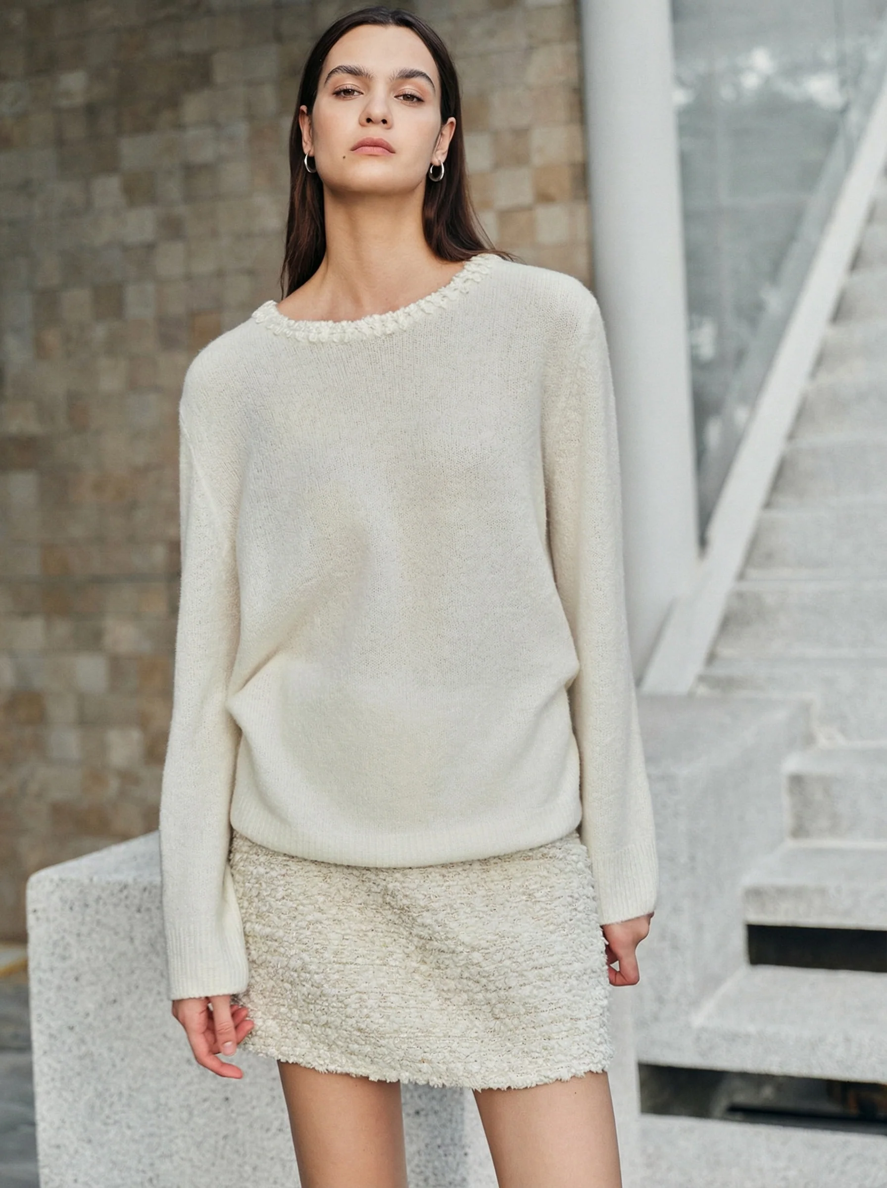 Pearl-Trim Crochet Crewneck Sweater - Image 6