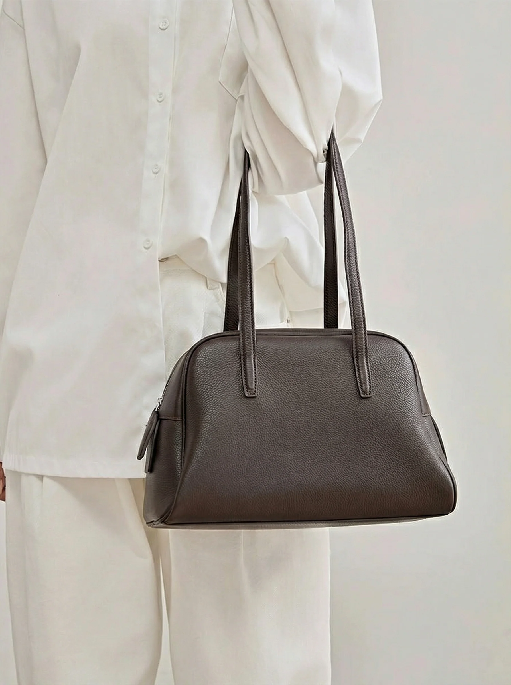 Pebbled Cowhide Bowler Shoulder Bag
