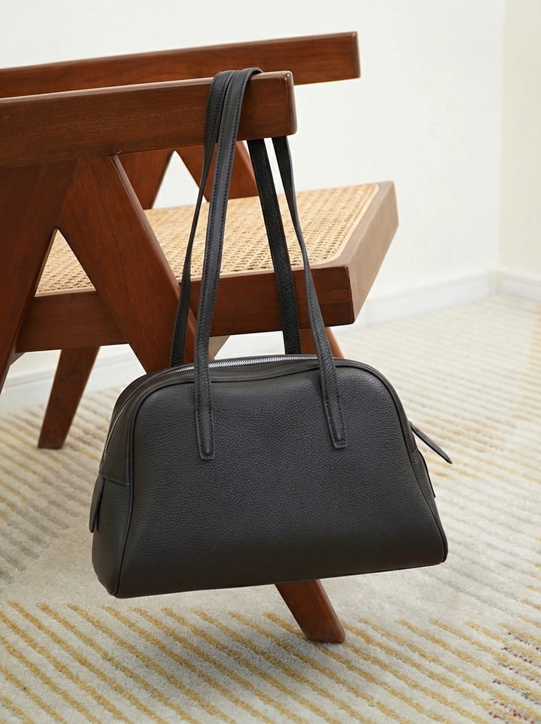 Pebbled Cowhide Bowler Shoulder Bag - Image 3