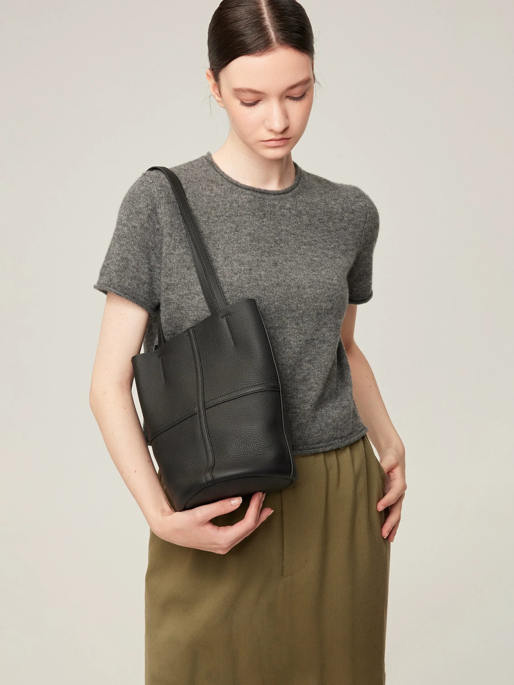 Pebbled Leather Bucket Bag