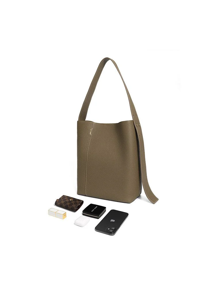 Pebbled Top-Grain Leather Bucket Tote - Image 2