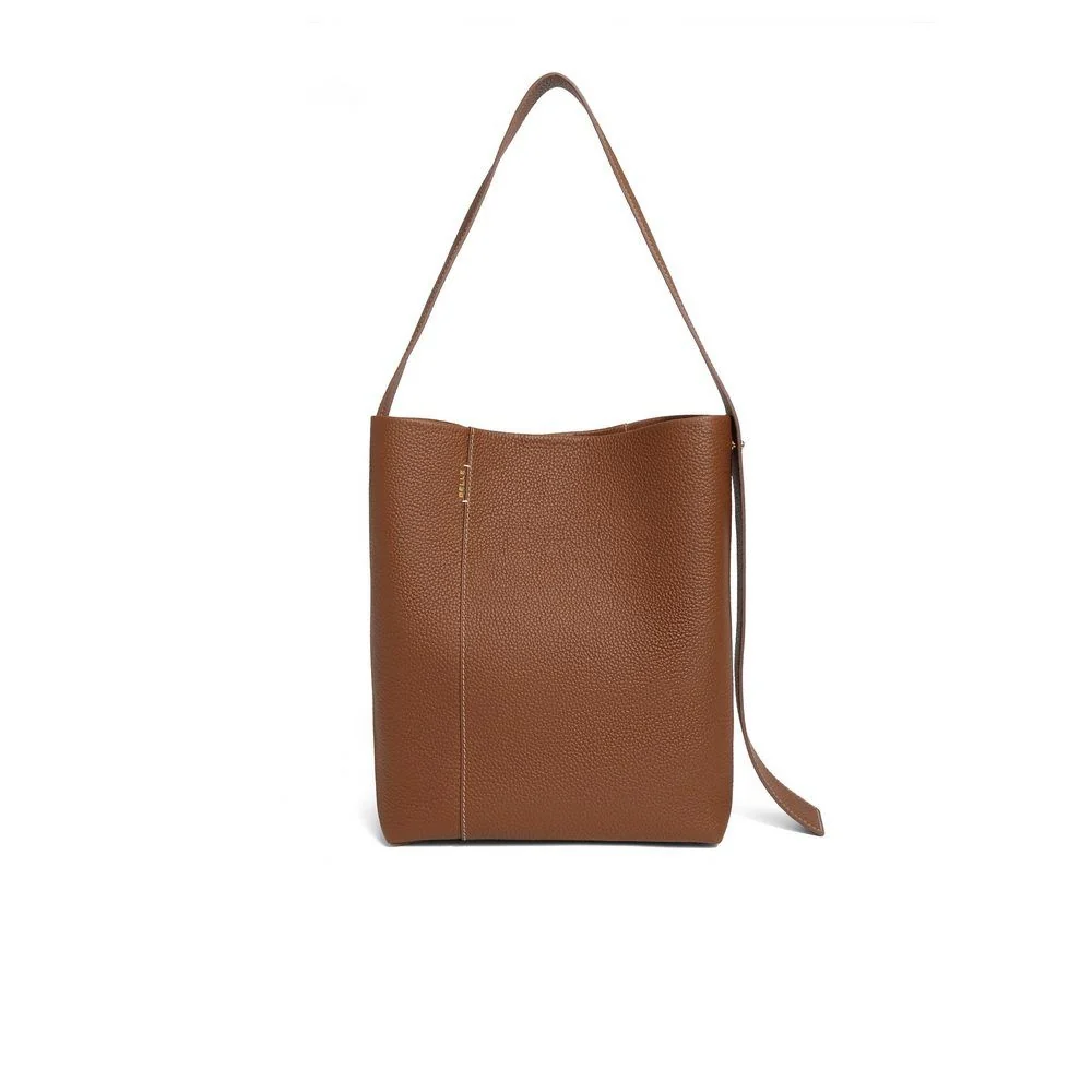 Pebbled Top-Grain Leather Bucket Tote - Image 3