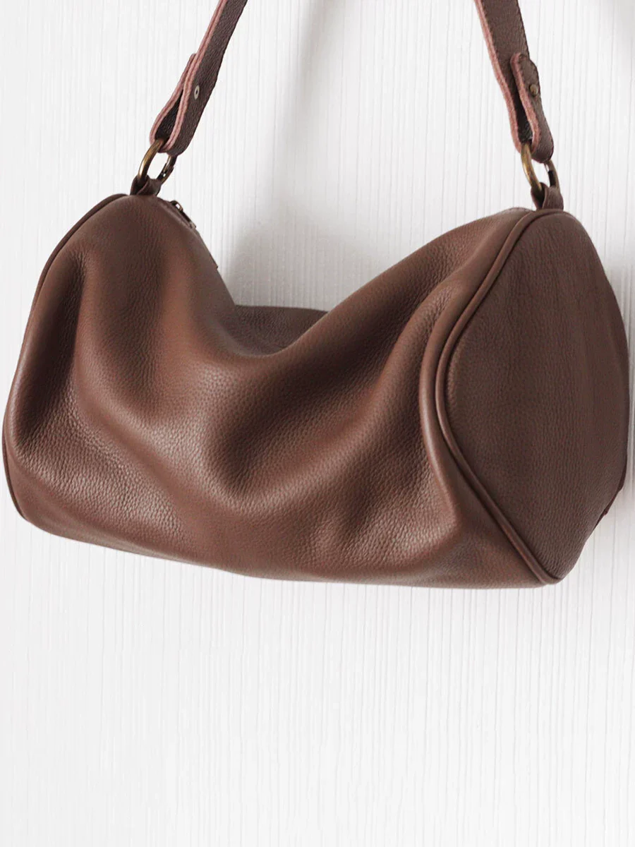 Pebbled Top-Grain Leather Crescent Shoulder Bag - Image 3