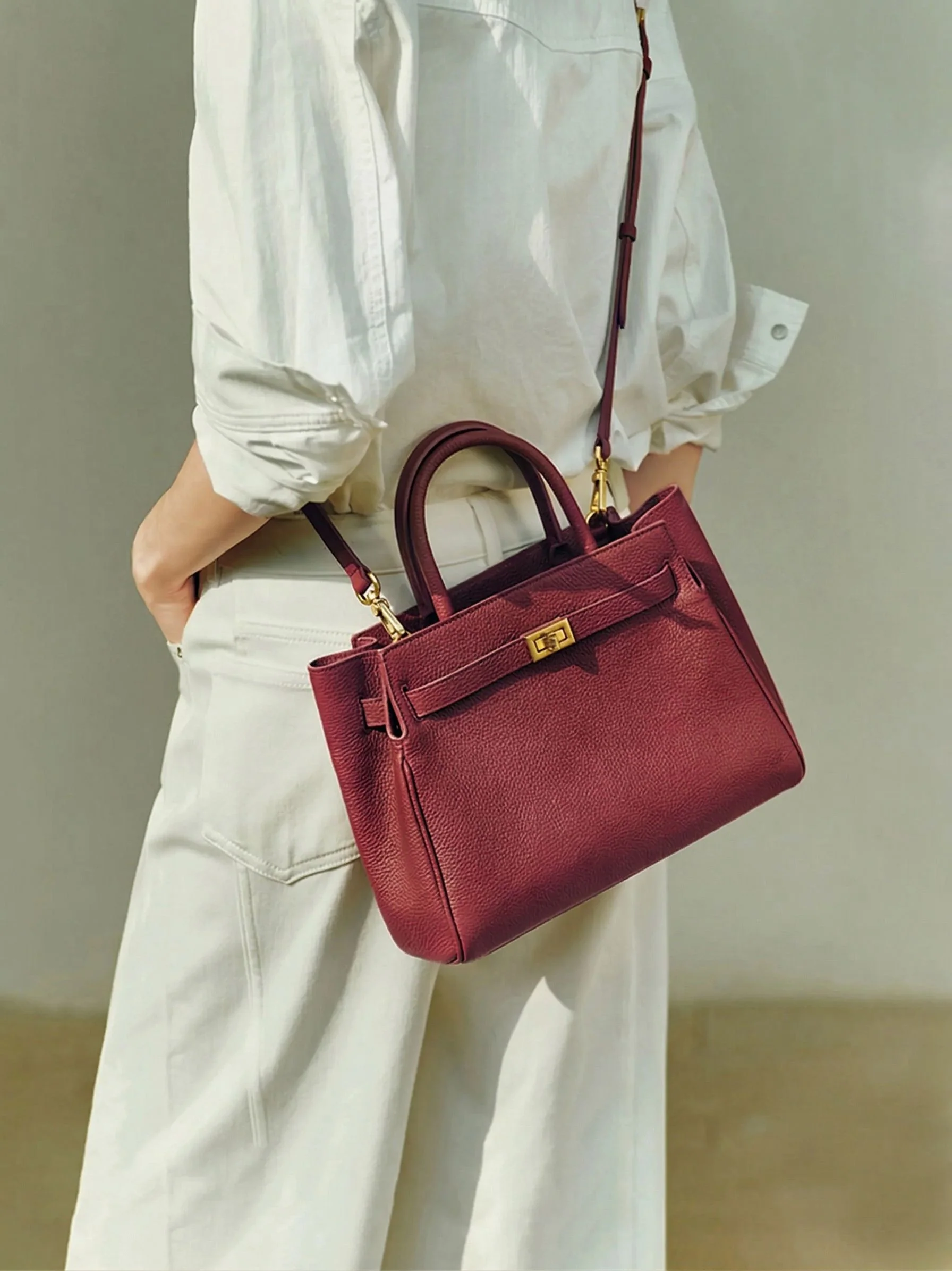 Pebbled Turn-Lock Satchel