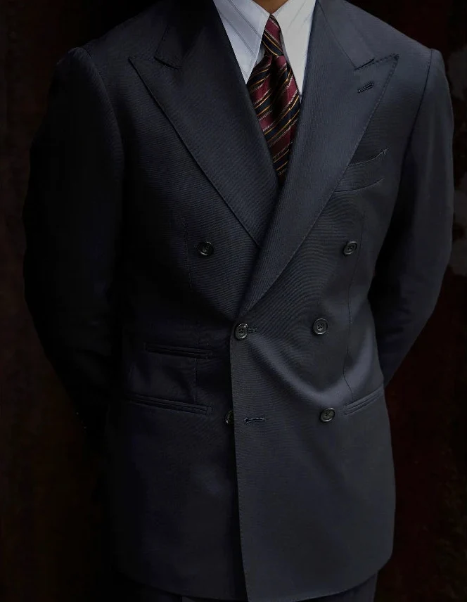 Phantom Blue Double-Breasted Wool-Silk Blazer - Image 3
