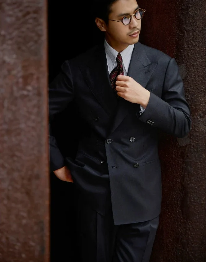 Phantom Blue Double-Breasted Wool-Silk Blazer - Image 4