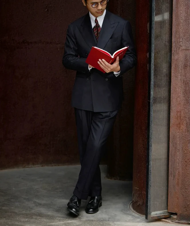 Phantom Blue Double-Breasted Wool-Silk Blazer - Image 5