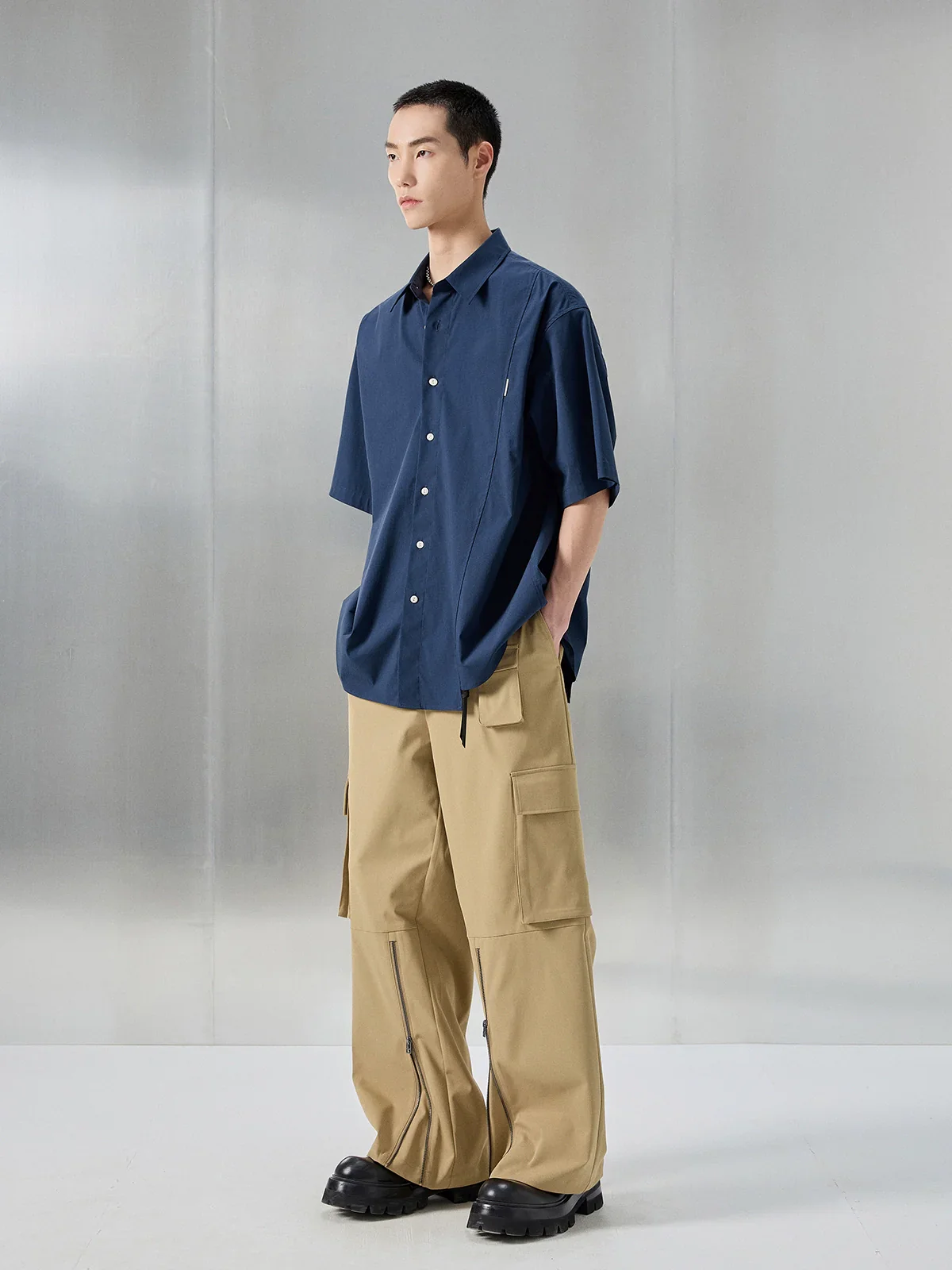 Pima Cotton Blend Narrow Square-Collar Shirt - Image 4
