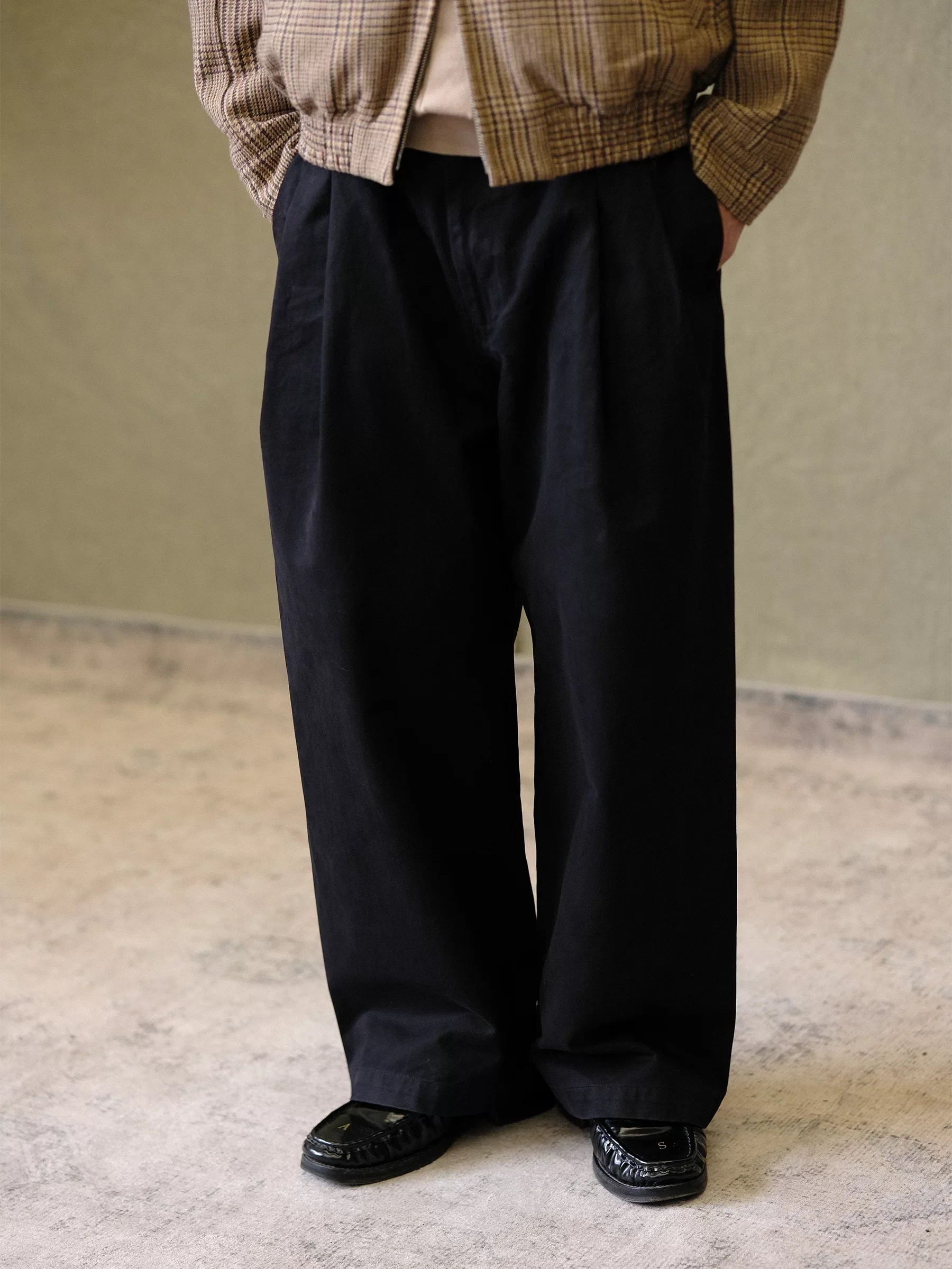 Pima Cotton Wide-Leg Pleated Trousers