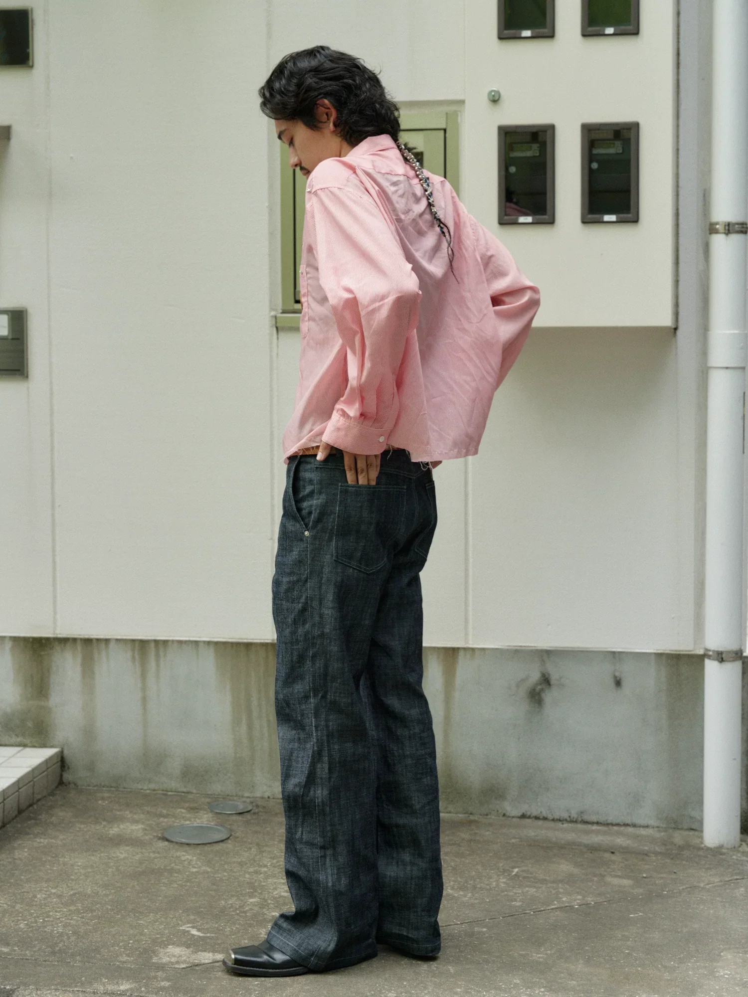 Pink Pinstripe Star-Stud Frayed-Hem Shirt - Image 3