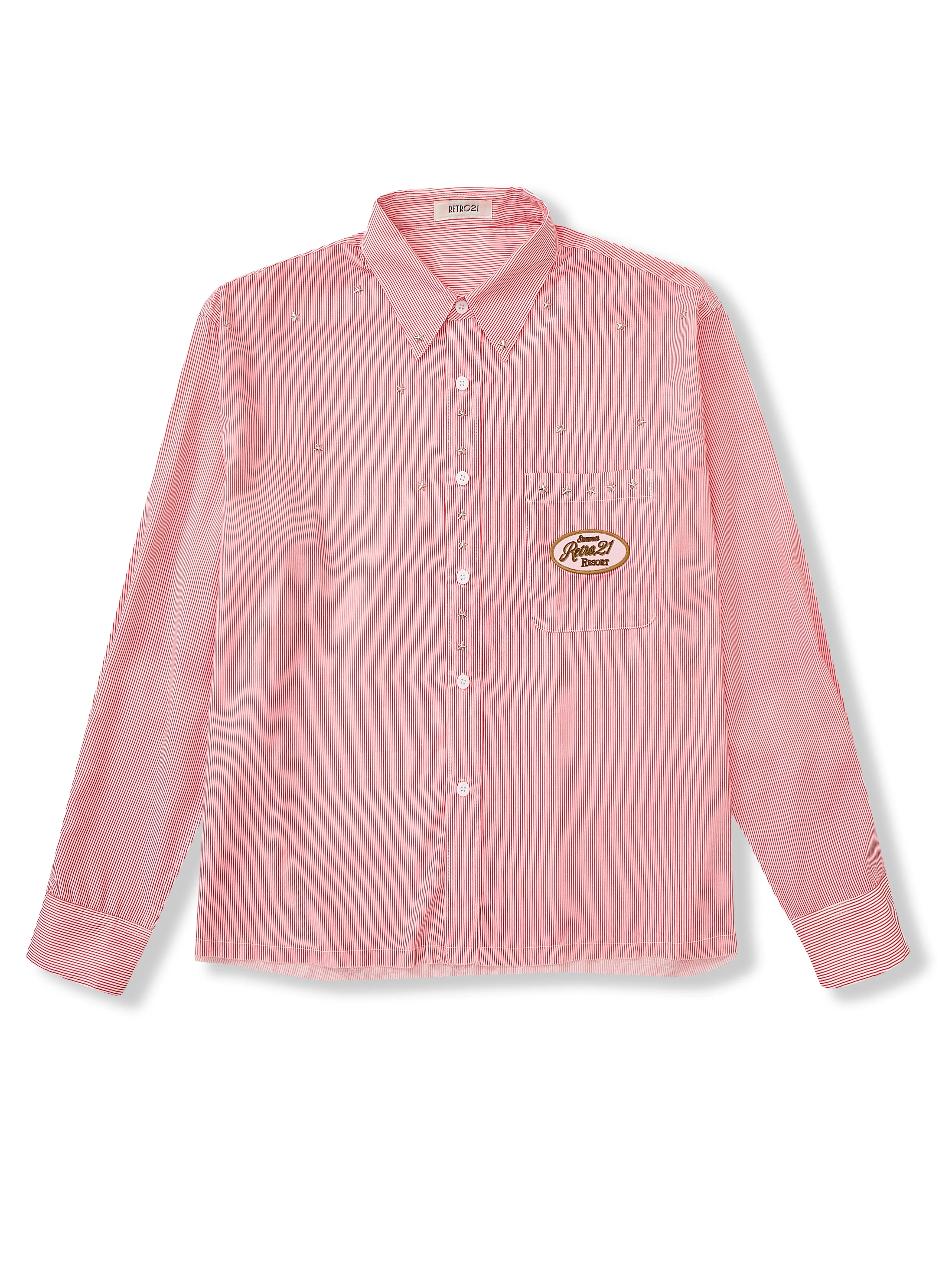 Pink Pinstripe Star-Stud Frayed-Hem Shirt - Image 4