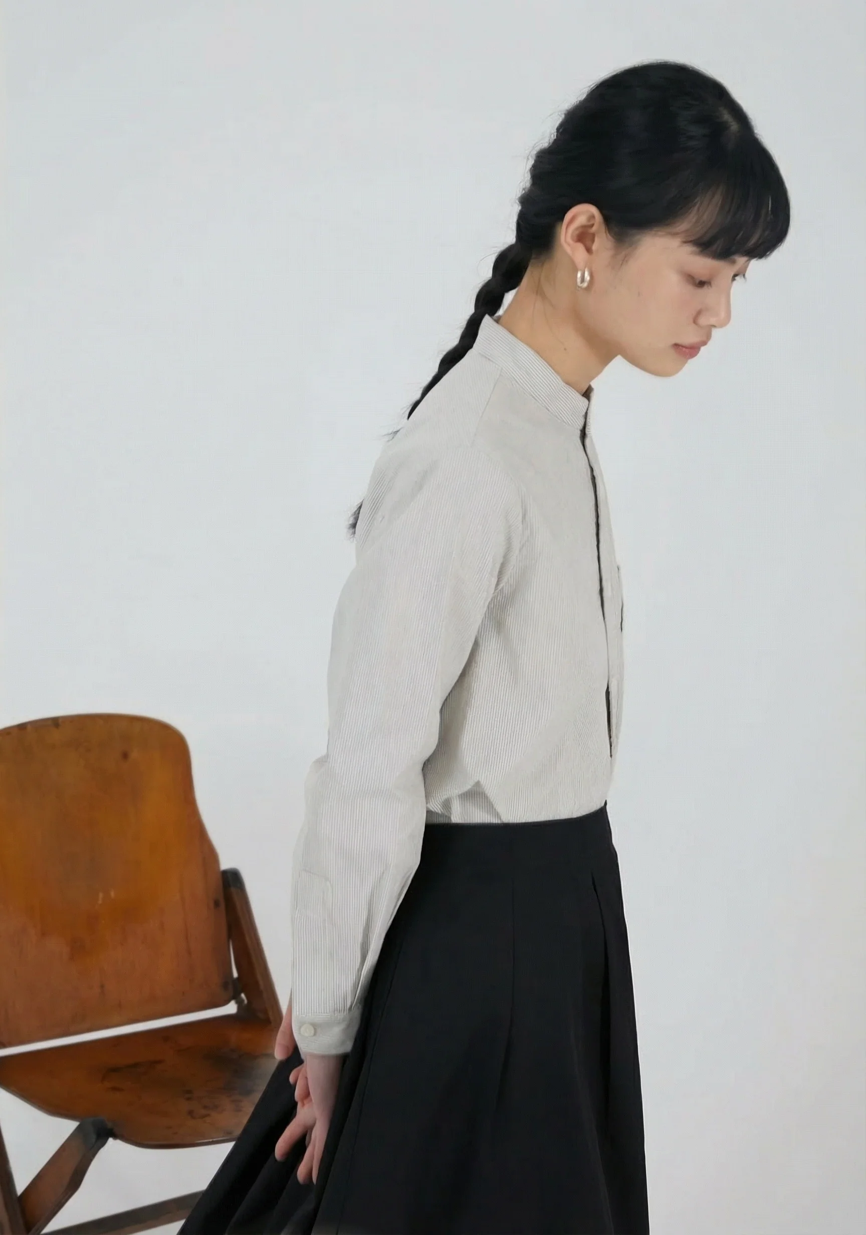 Pinstripe Band Collar Shirt - Image 3