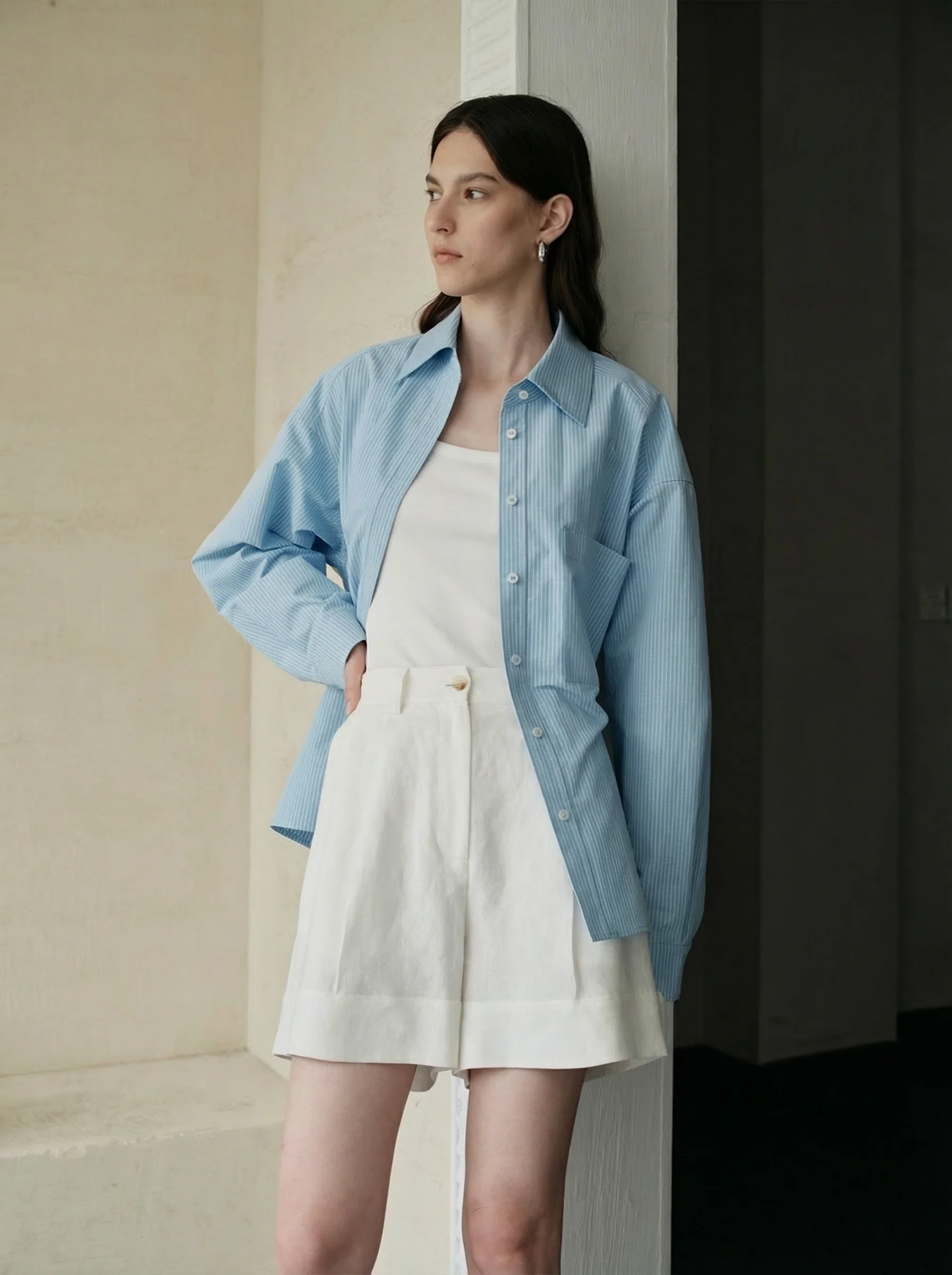 Pinstripe Belted Shirt