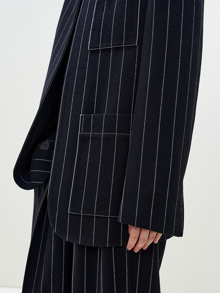 Pinstripe Collarless Jacket - Image 4