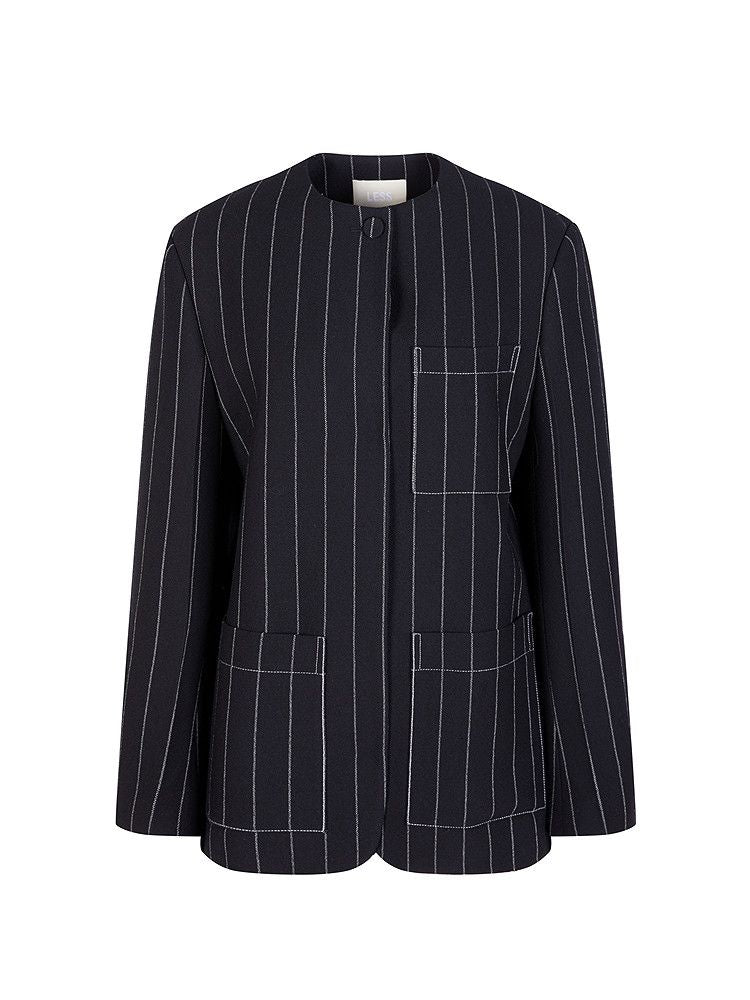 Pinstripe Collarless Jacket - Image 5