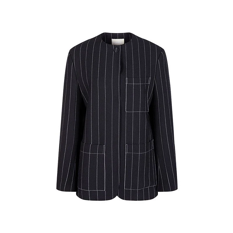 Pinstripe Collarless Jacket - Image 6