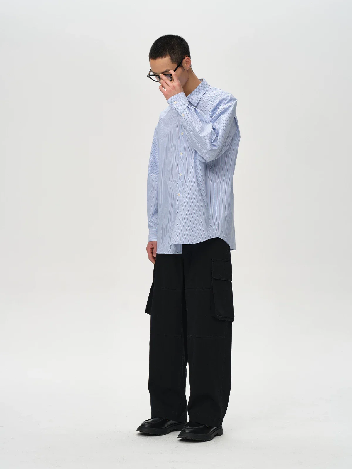 Pinstripe Cross-Yoke Oversized Shirt