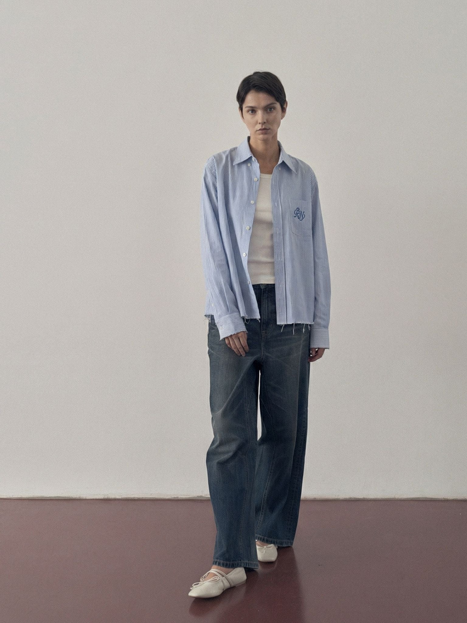 Pinstripe Frayed Hem Shirt - Image 5