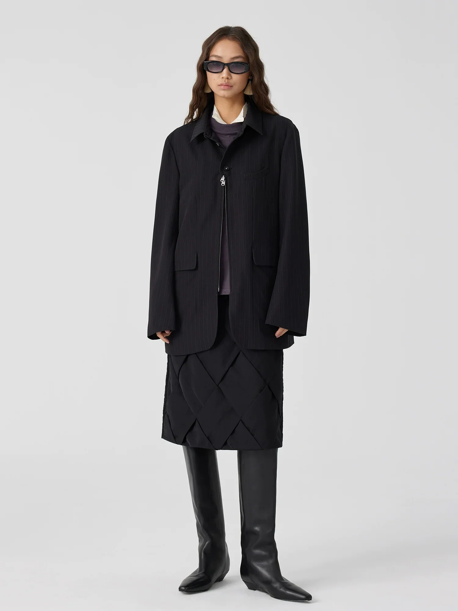 Pinstripe Half-Zip Blazer