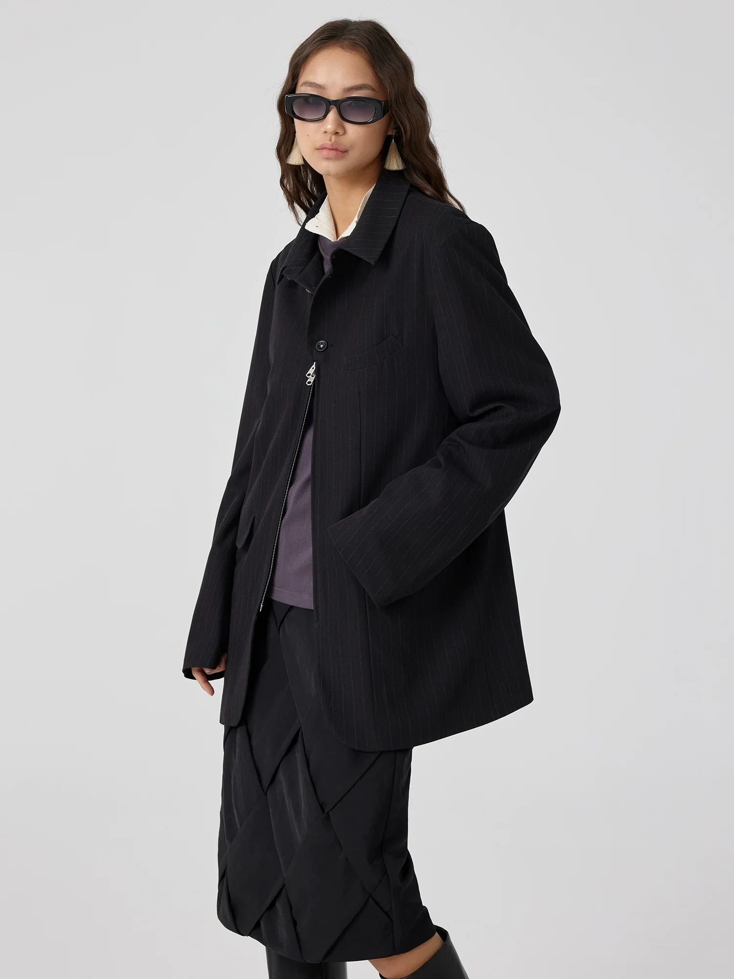 Pinstripe Half-Zip Blazer - Image 2