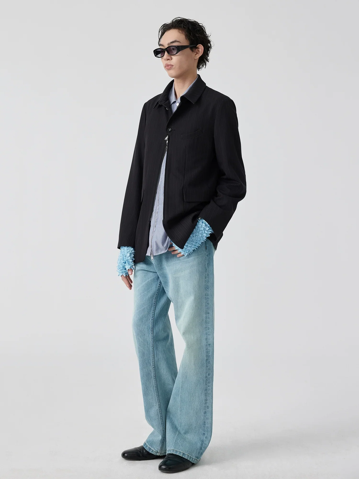 Pinstripe Half-Zip Blazer - Image 4