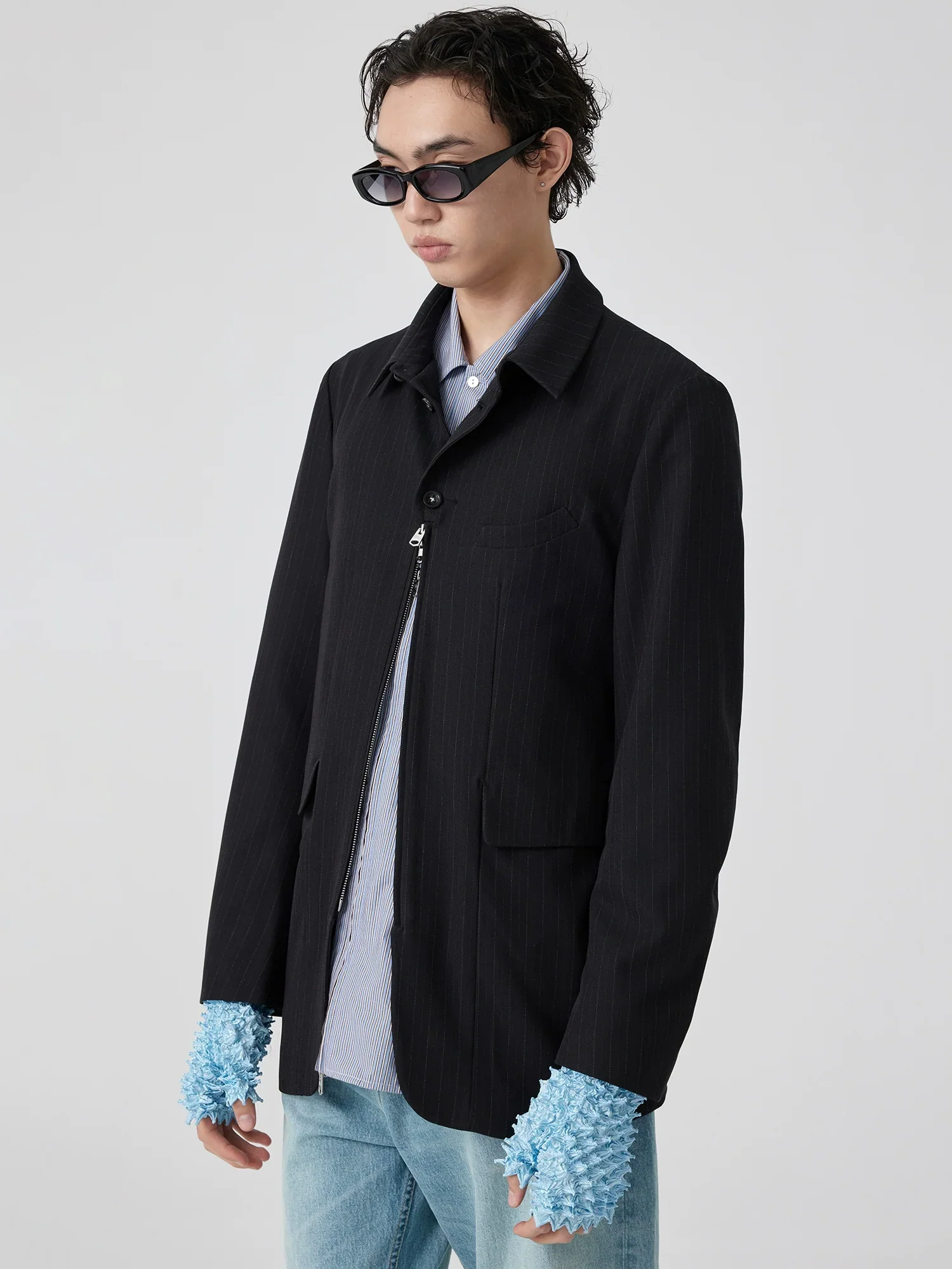 Pinstripe Half-Zip Blazer - Image 5