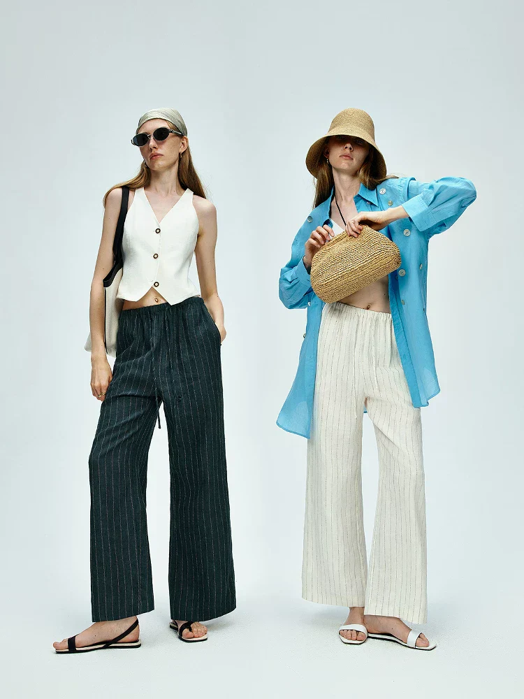 Pinstripe Linen Pants - Image 2