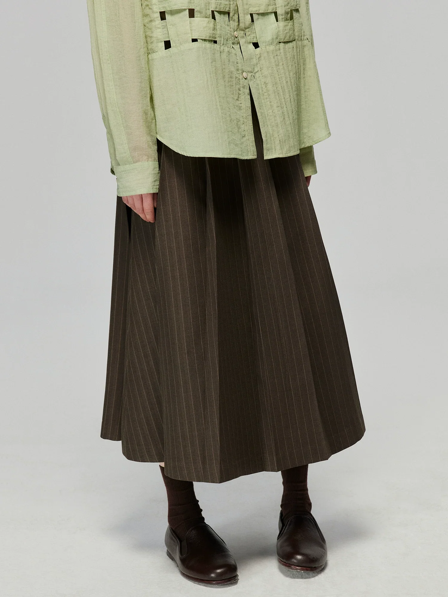 Pinstripe Pleated Midi Skirt - Image 2