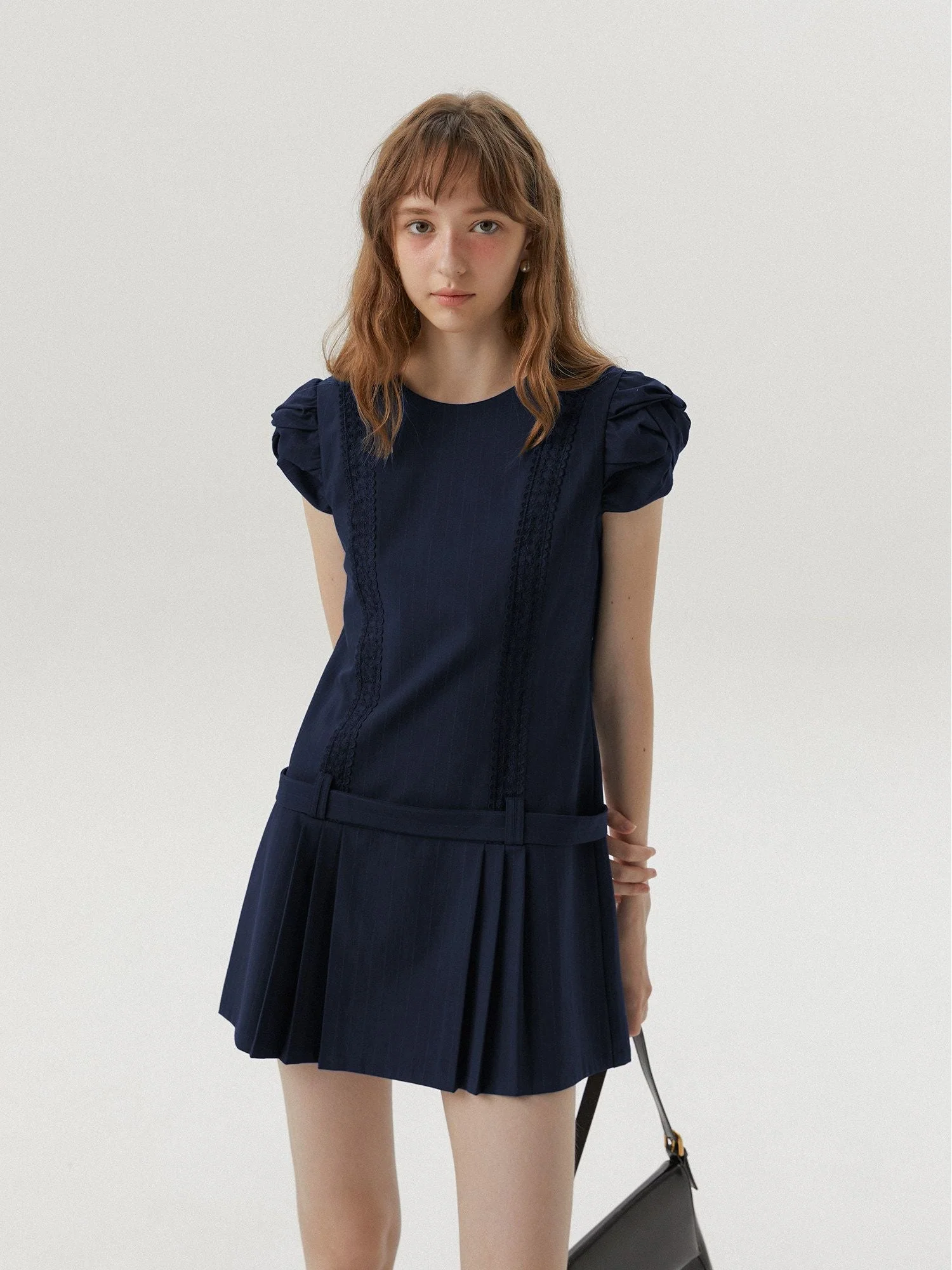 Pinstripe Pleated Mini Dress