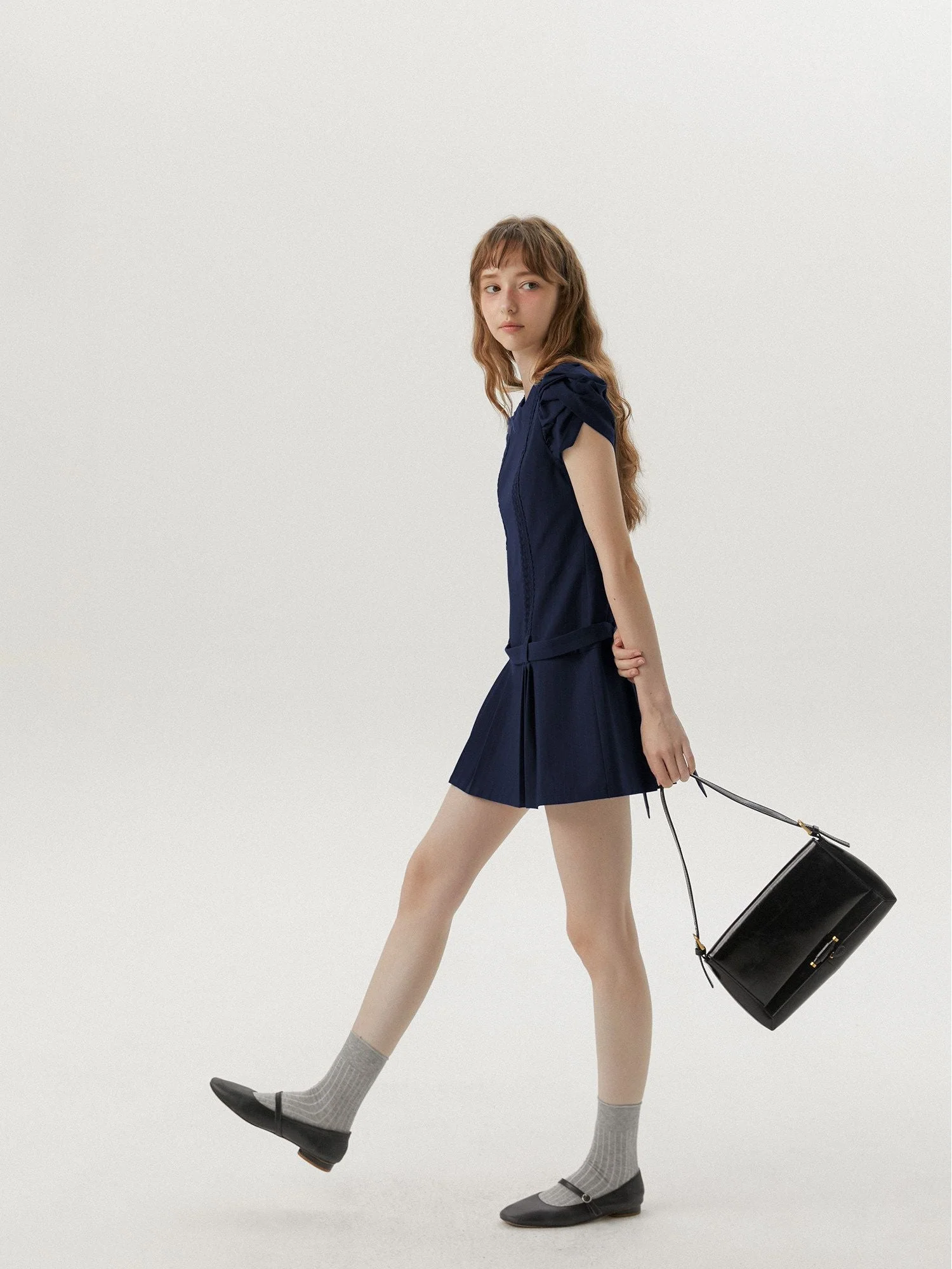 Pinstripe Pleated Mini Dress - Image 2