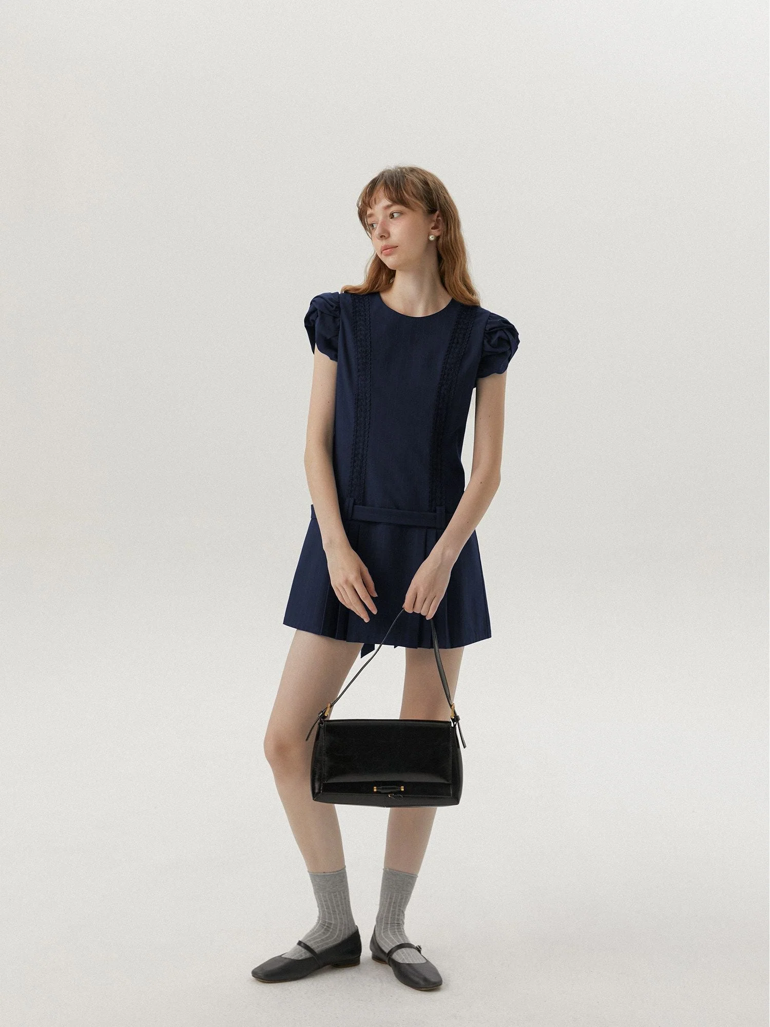 Pinstripe Pleated Mini Dress - Image 4