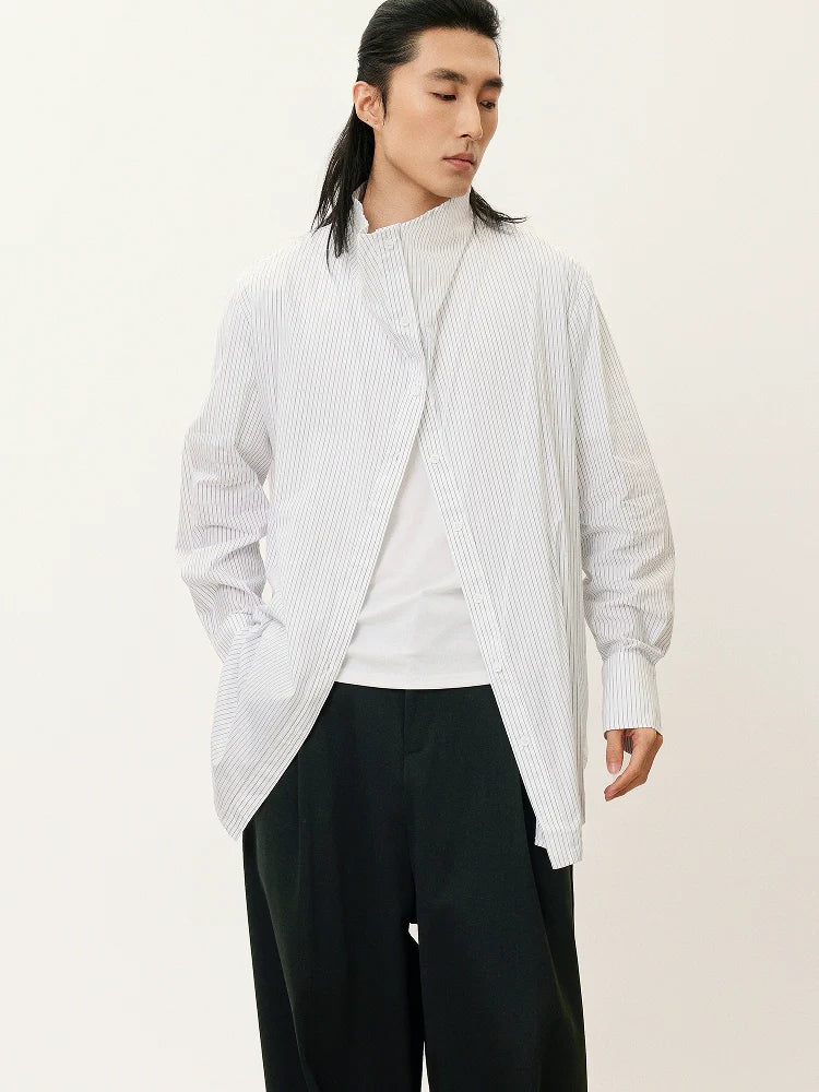 Pinstripe Stand-Collar Shirt