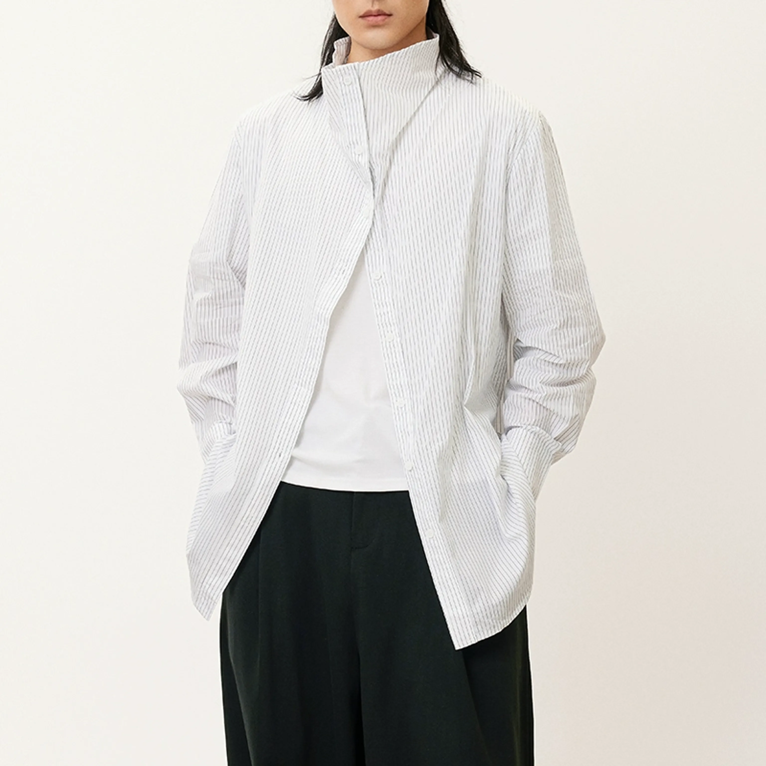 Pinstripe Stand-Collar Shirt - Image 6