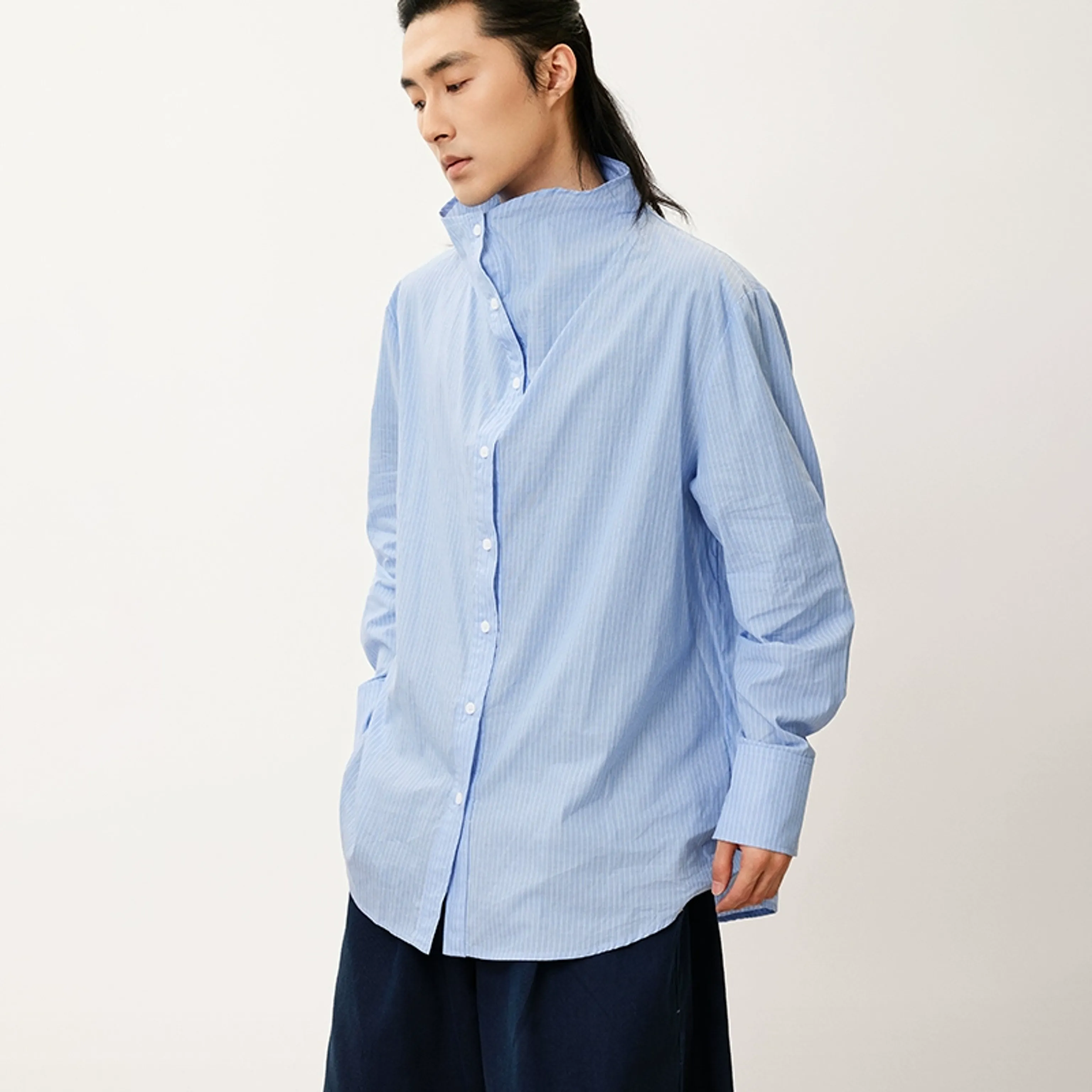 Pinstripe Stand-Collar Shirt - Image 7
