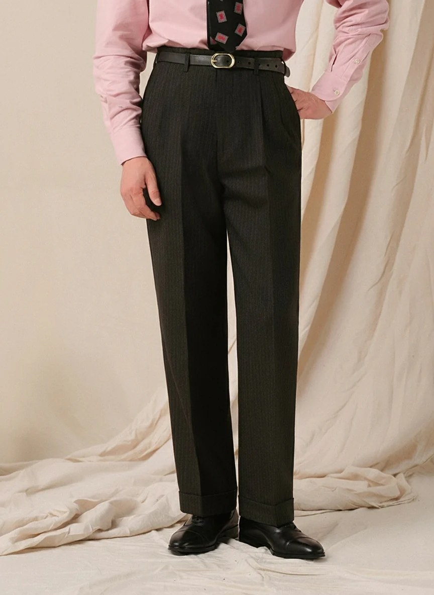 Pinstripe Wool Pleated Trousers