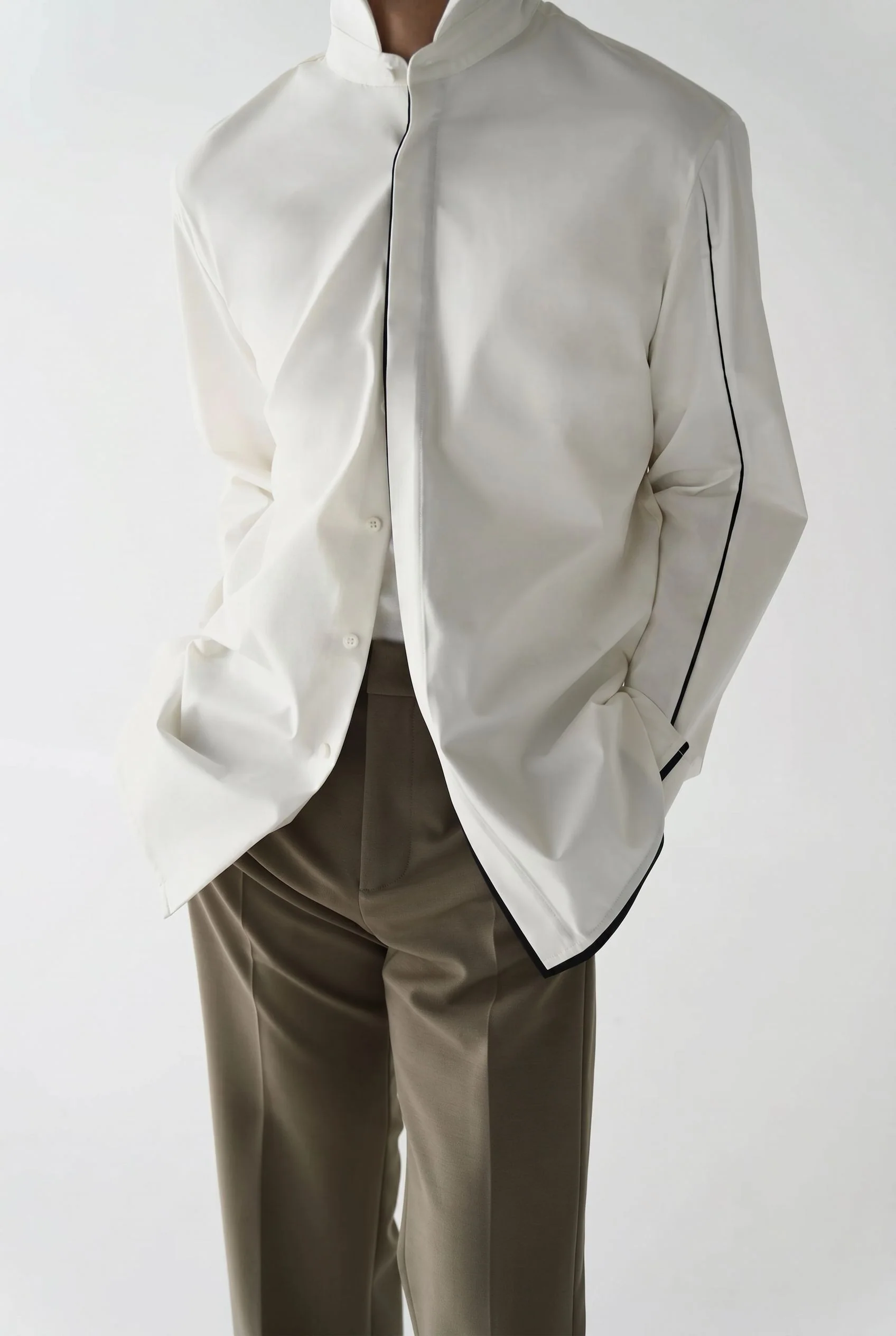 Piped Band-Collar Shirt