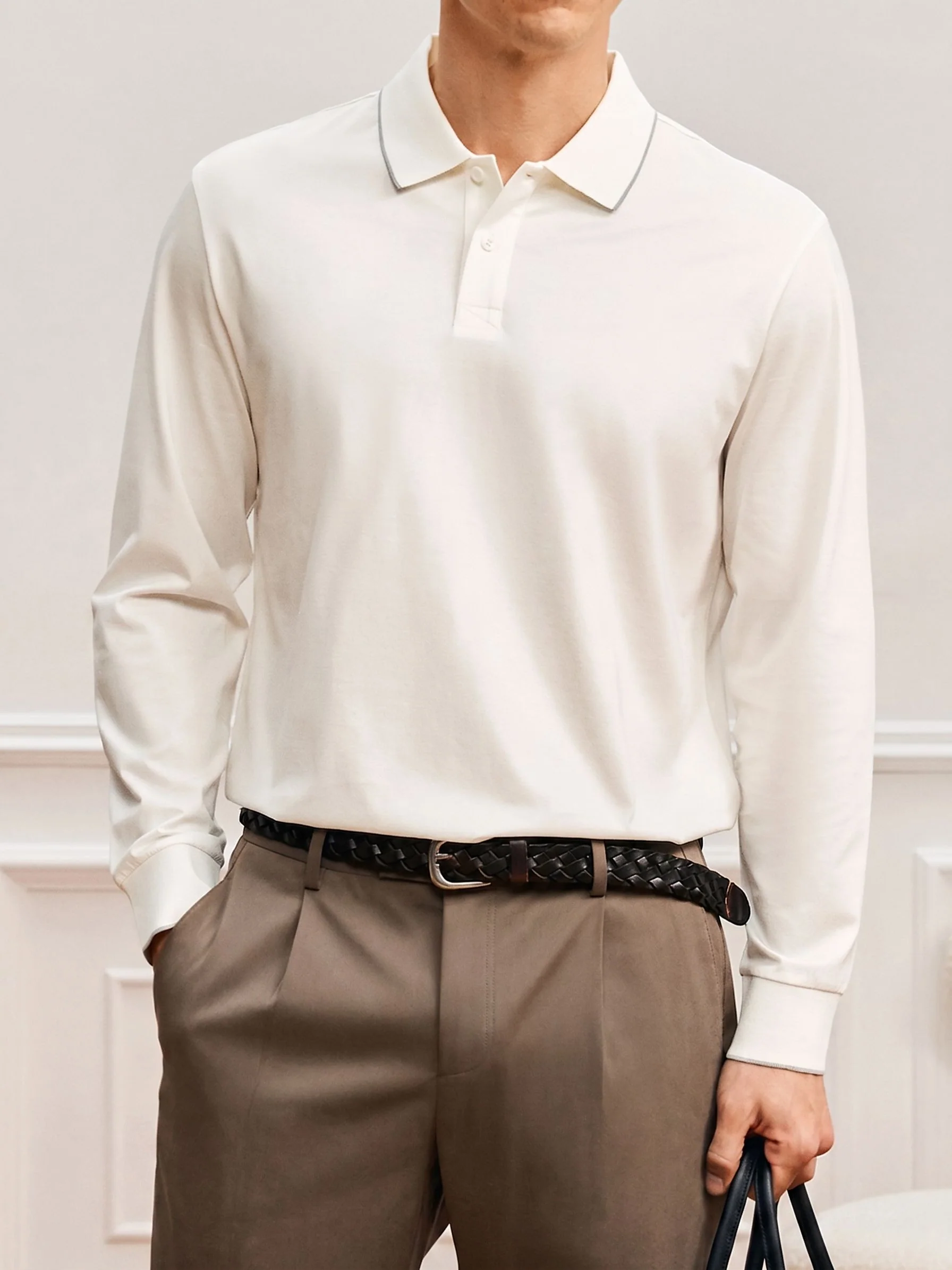 Piped Long Sleeve Polo
