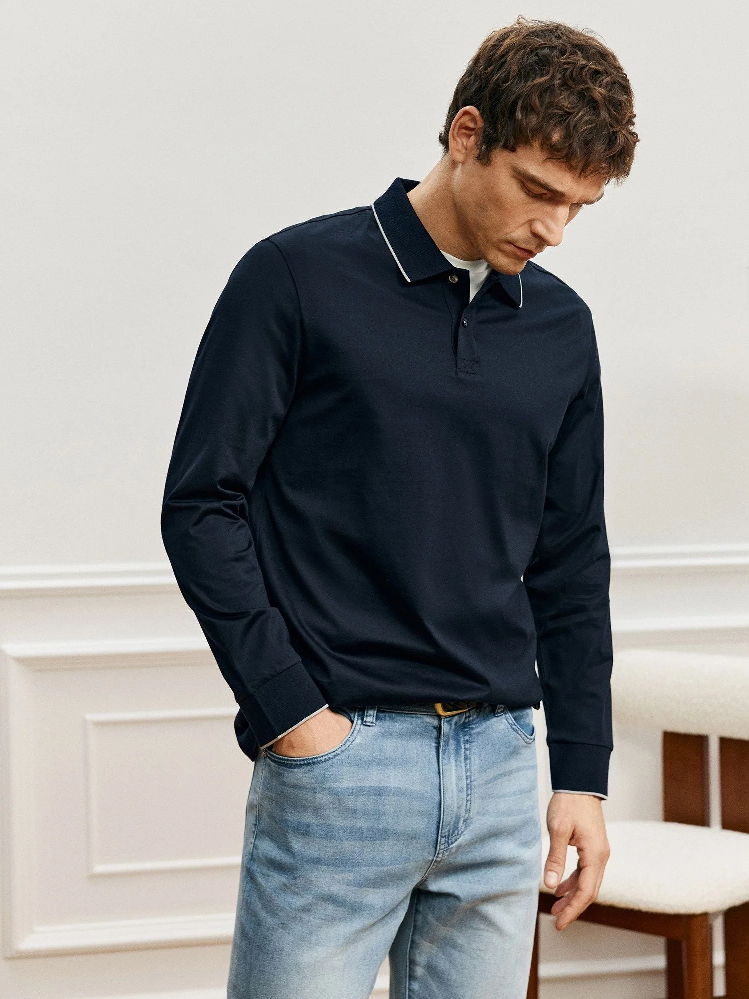 Piped Long Sleeve Polo - Image 3