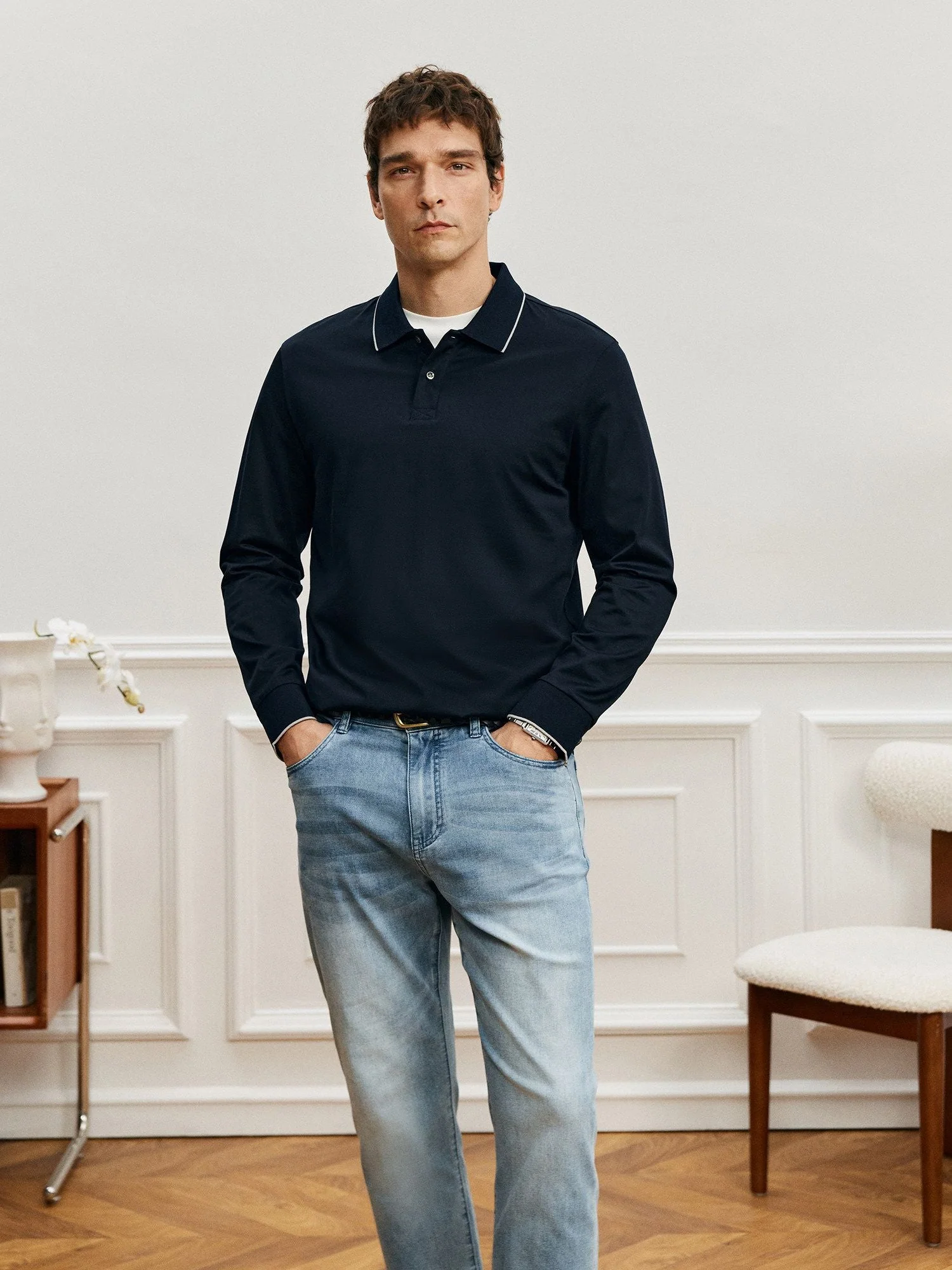 Piped Long Sleeve Polo - Image 4